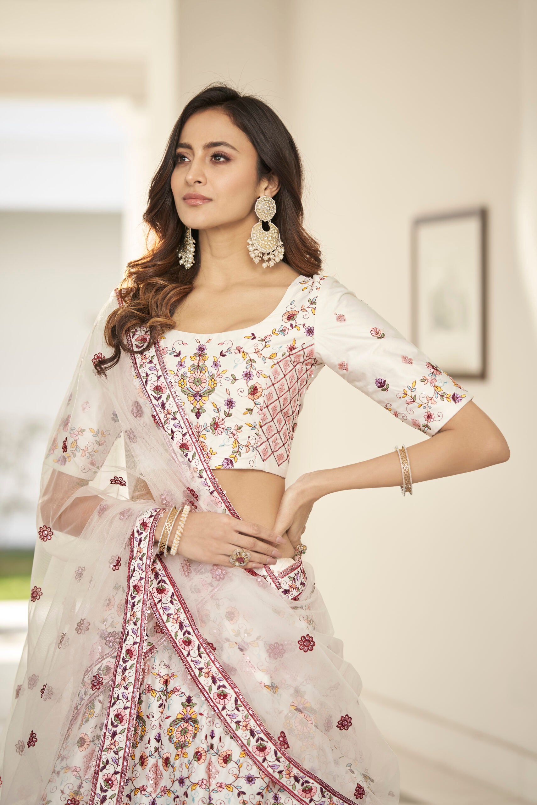 Divine Opulence White Silk Lehenga Choli with Exquisite Thread and Sequin Work