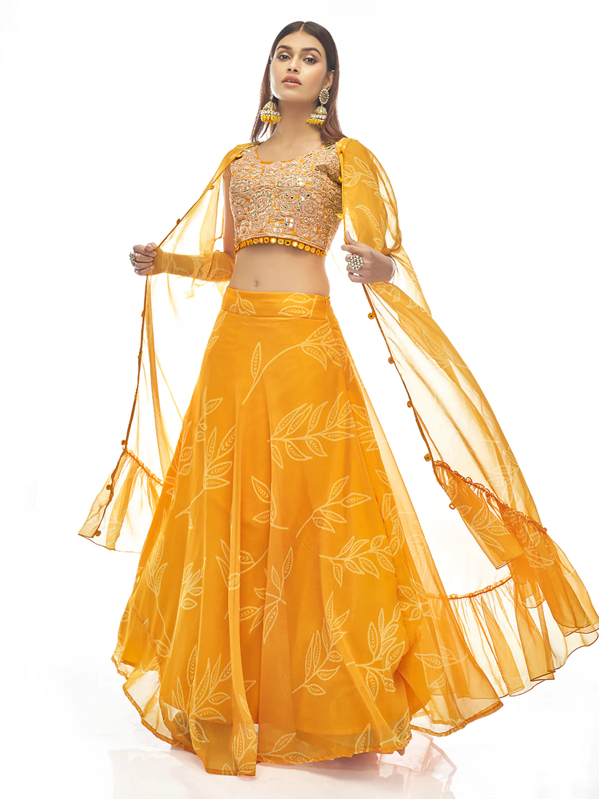 Golden Twilight Yellow Jacket Lehenga with Foil Mirror Work