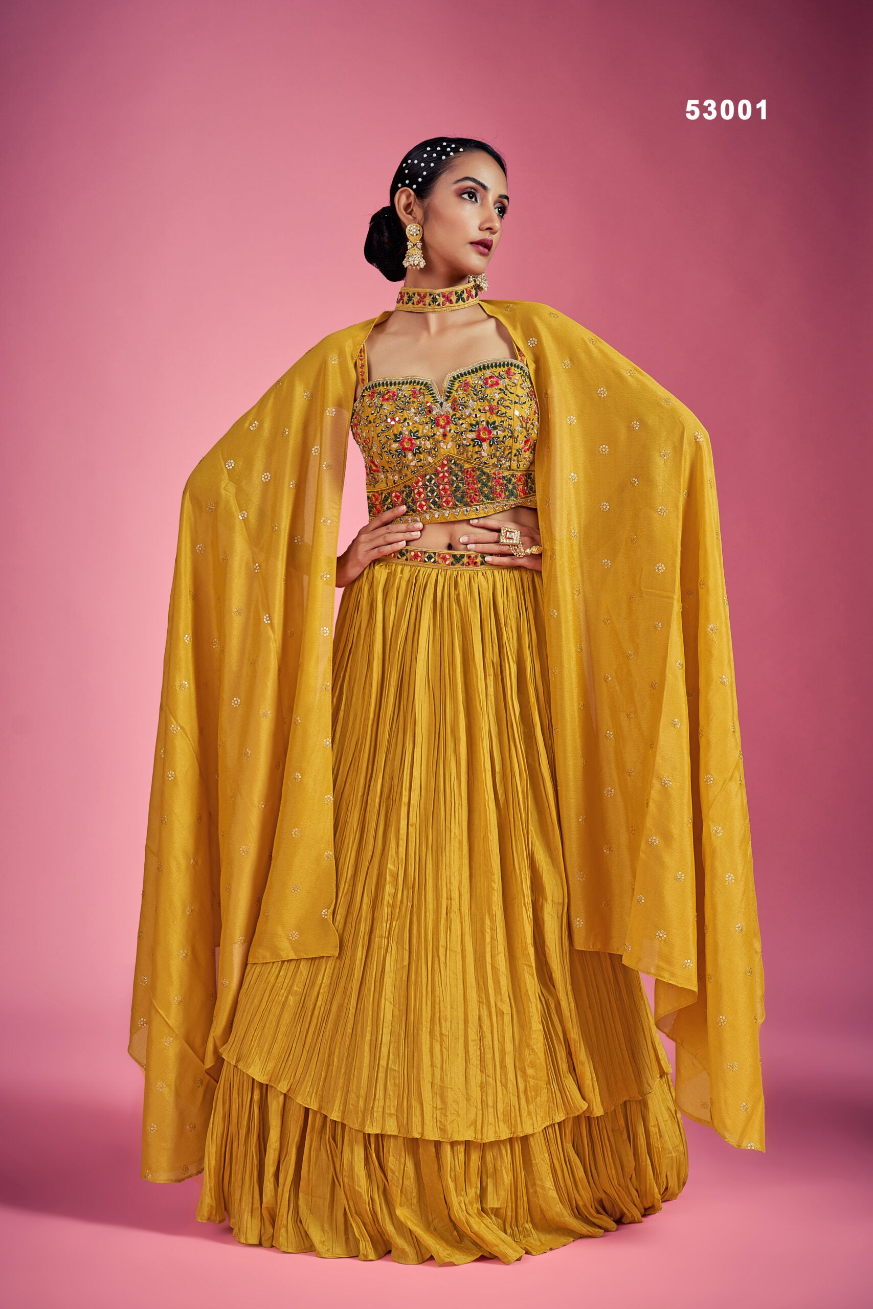 Chinon Sparkle Haldi Special Miror Work Lehengha Choli