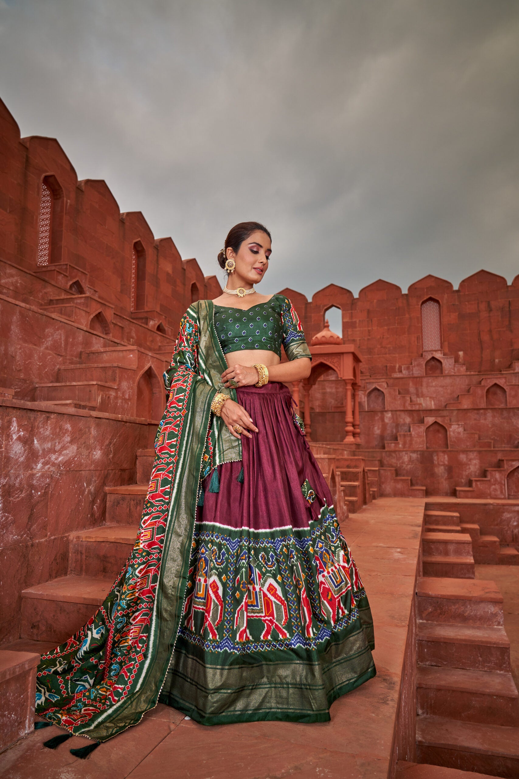 Prakriti Varsha Rustic Brown Patola Splendor Dola Silk Patola Print Lehenga Choli