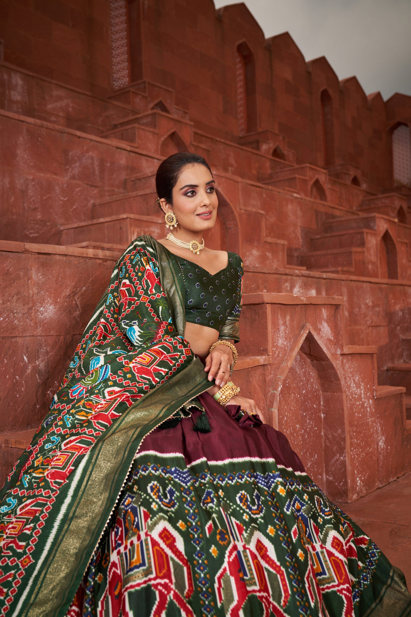 Prakriti Varsha Rustic Brown Patola Splendor Dola Silk Patola Print Lehenga Choli