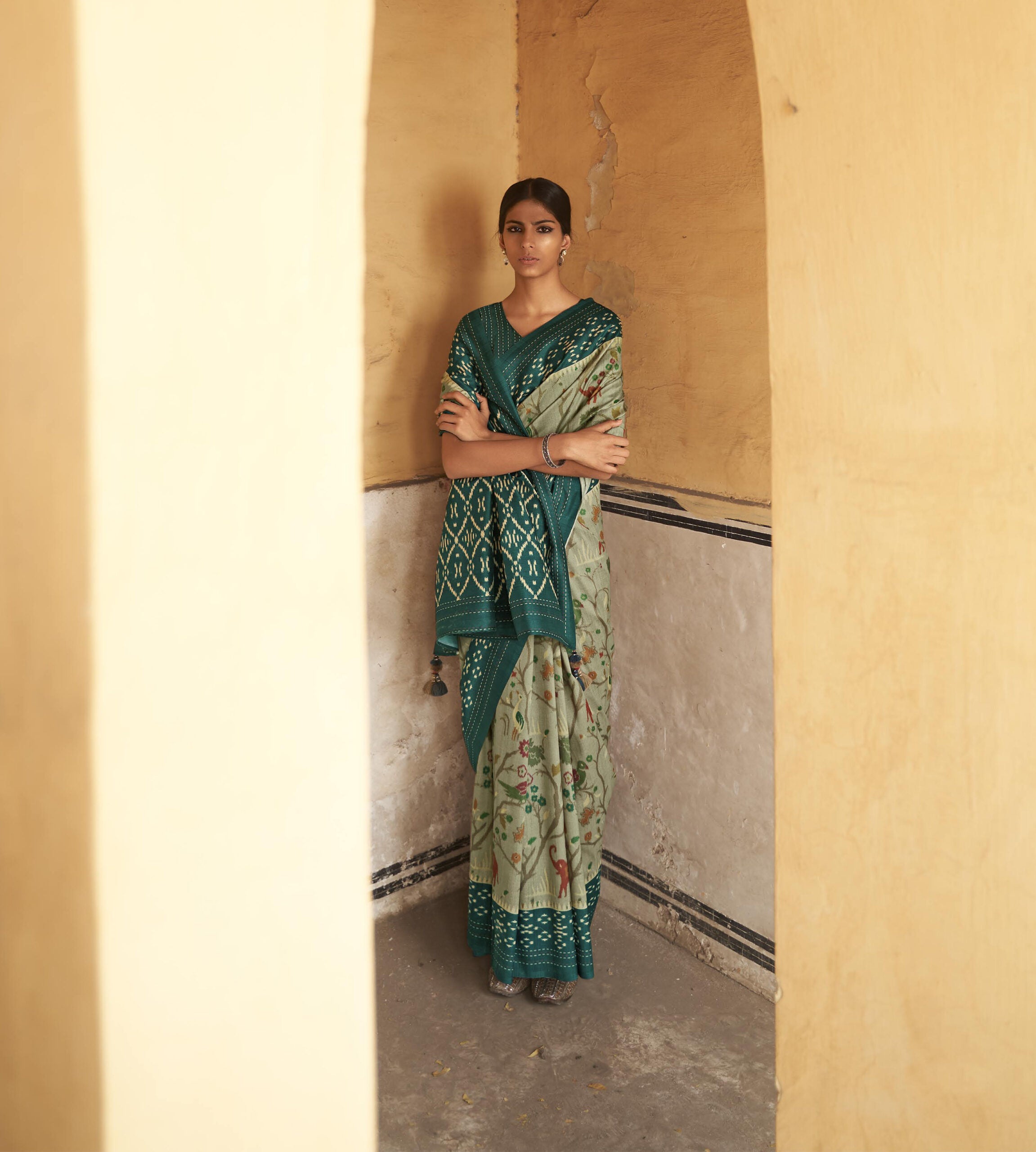 Pistavibhushita Ikkat Zari Heritage Saree