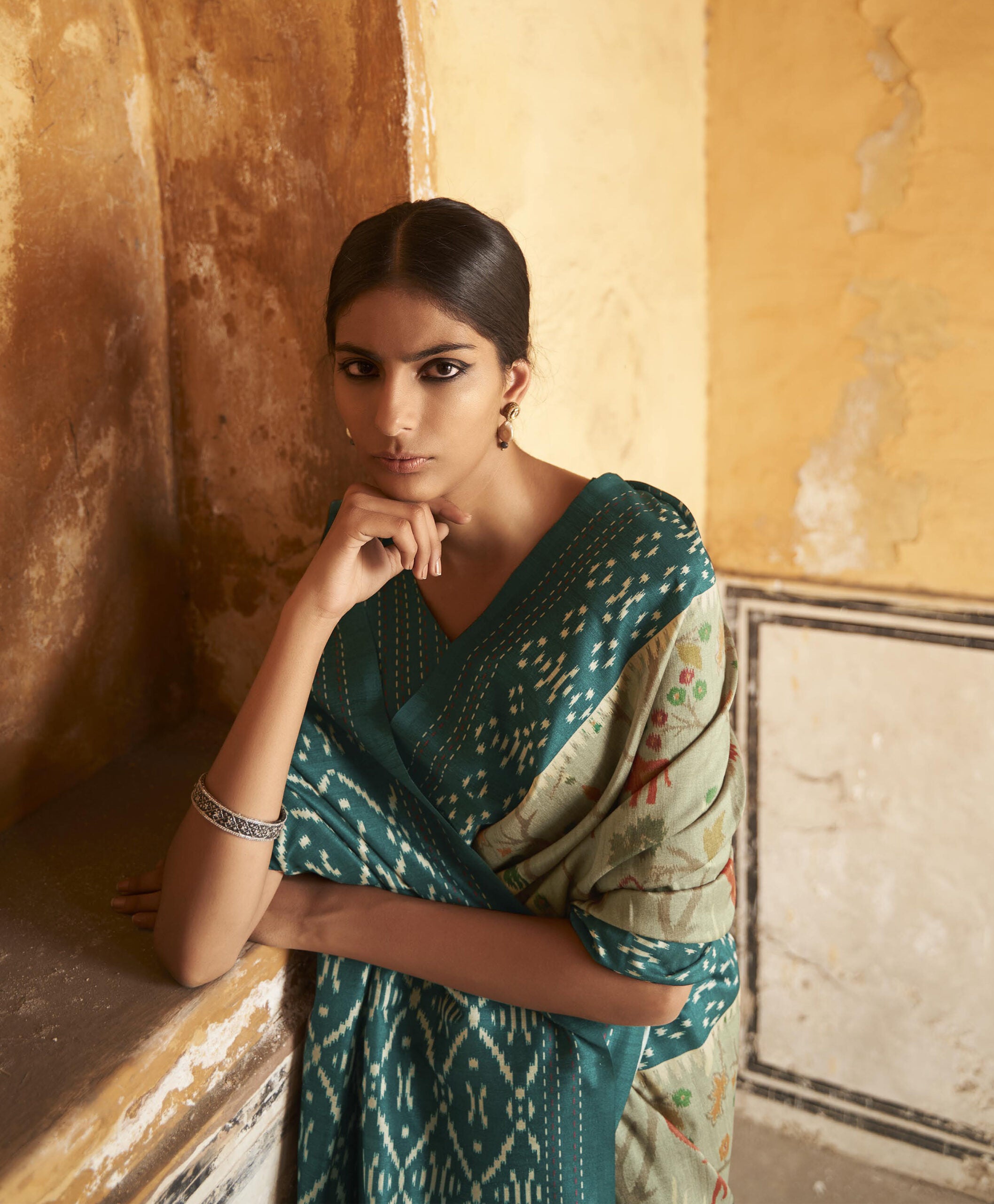 Pistavibhushita Ikkat Zari Heritage Saree