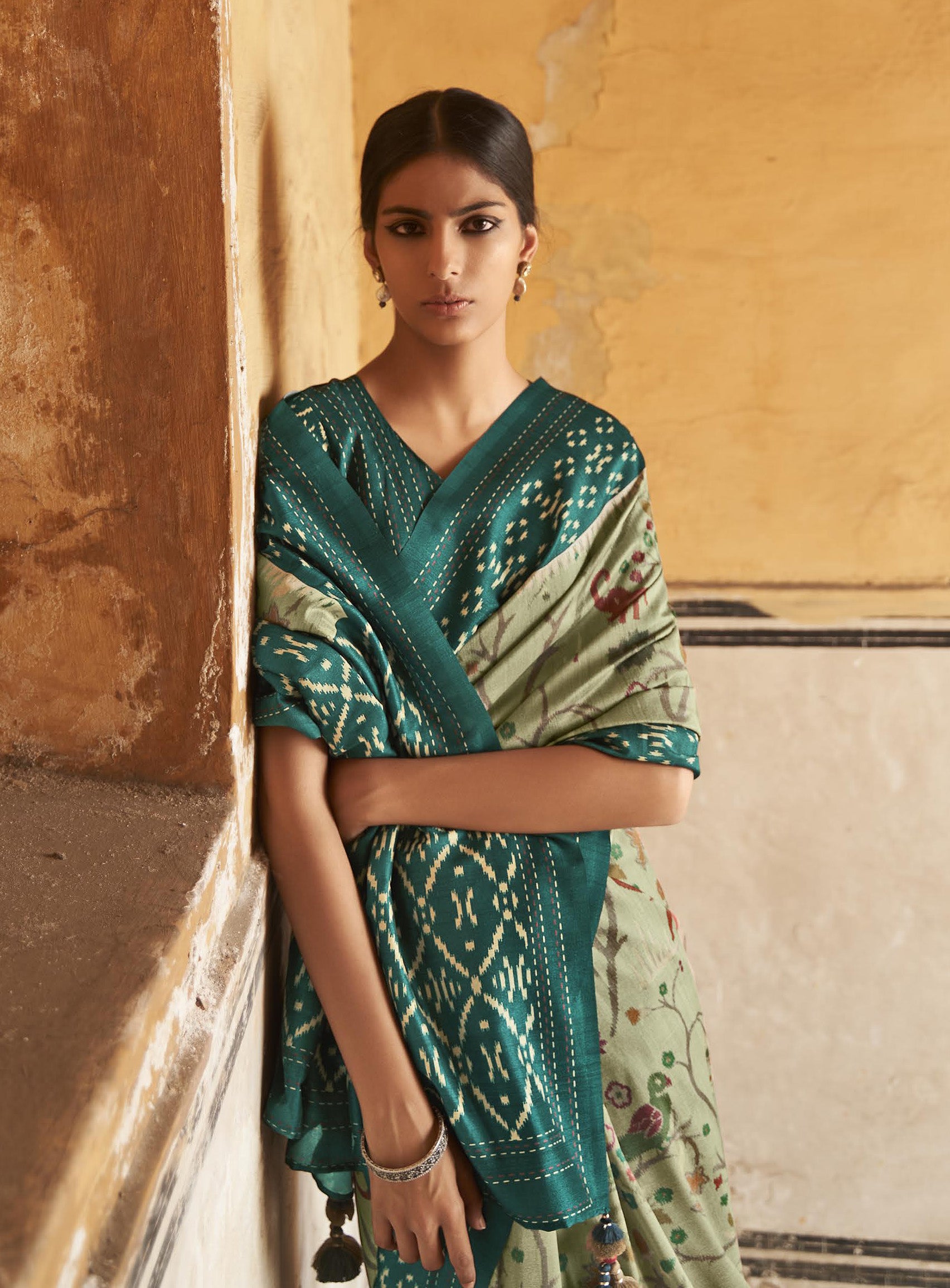 Pistavibhushita Ikkat Zari Heritage Saree