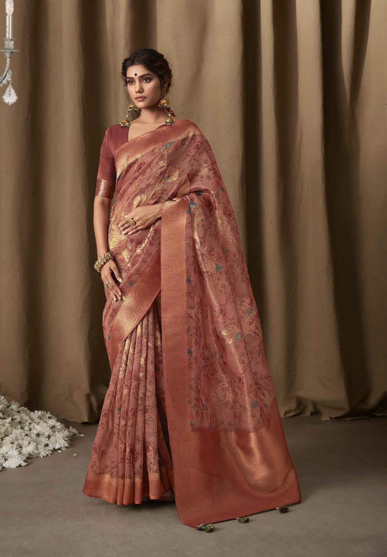 Arunima Pink Jacquard Saree