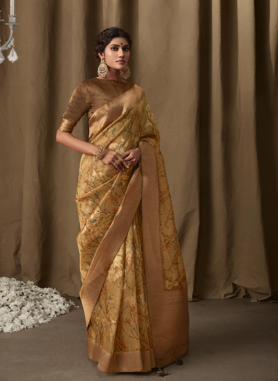 Shyama Beige Jacquard Saree