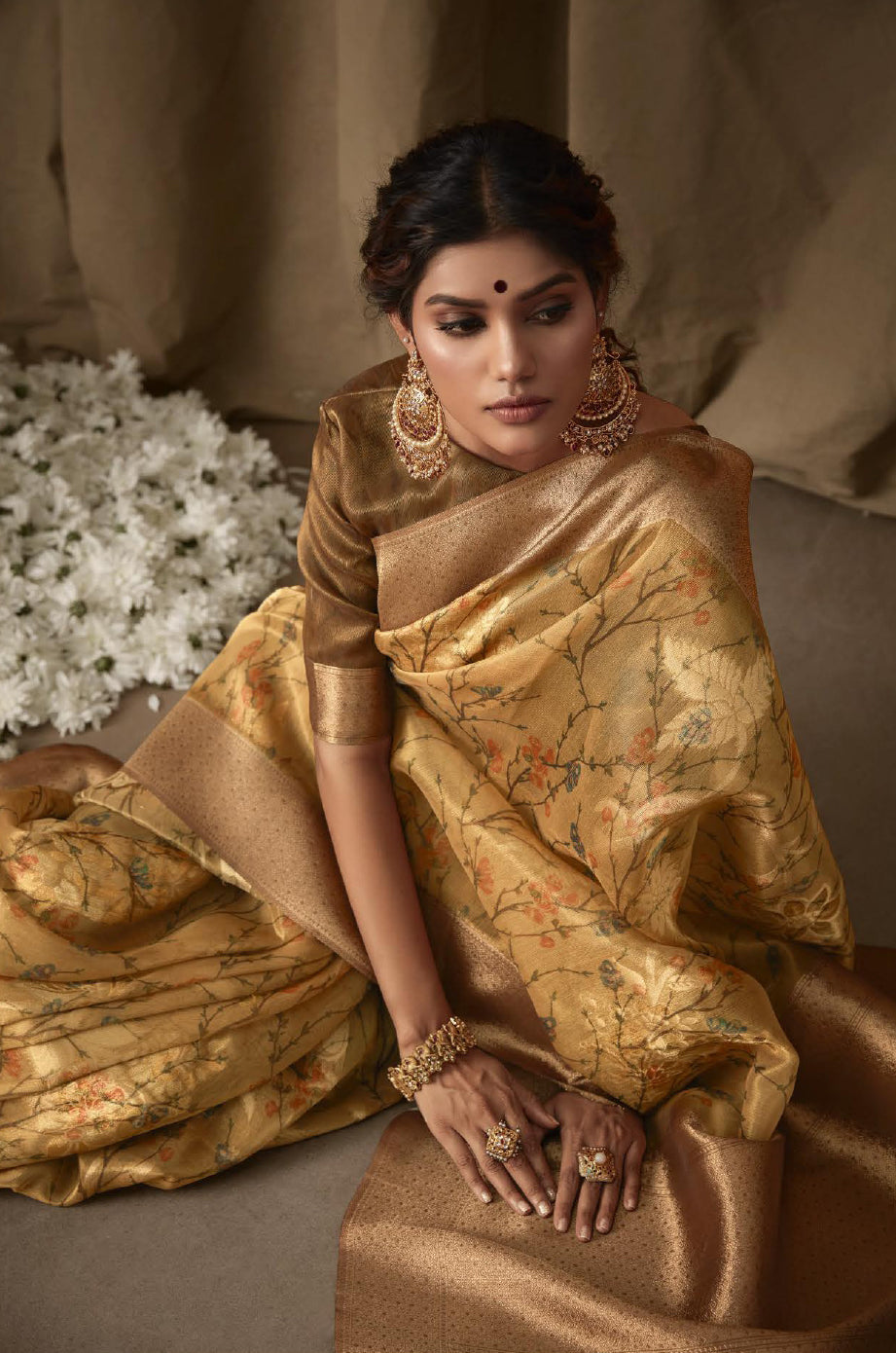 Shyama Beige Jacquard Saree