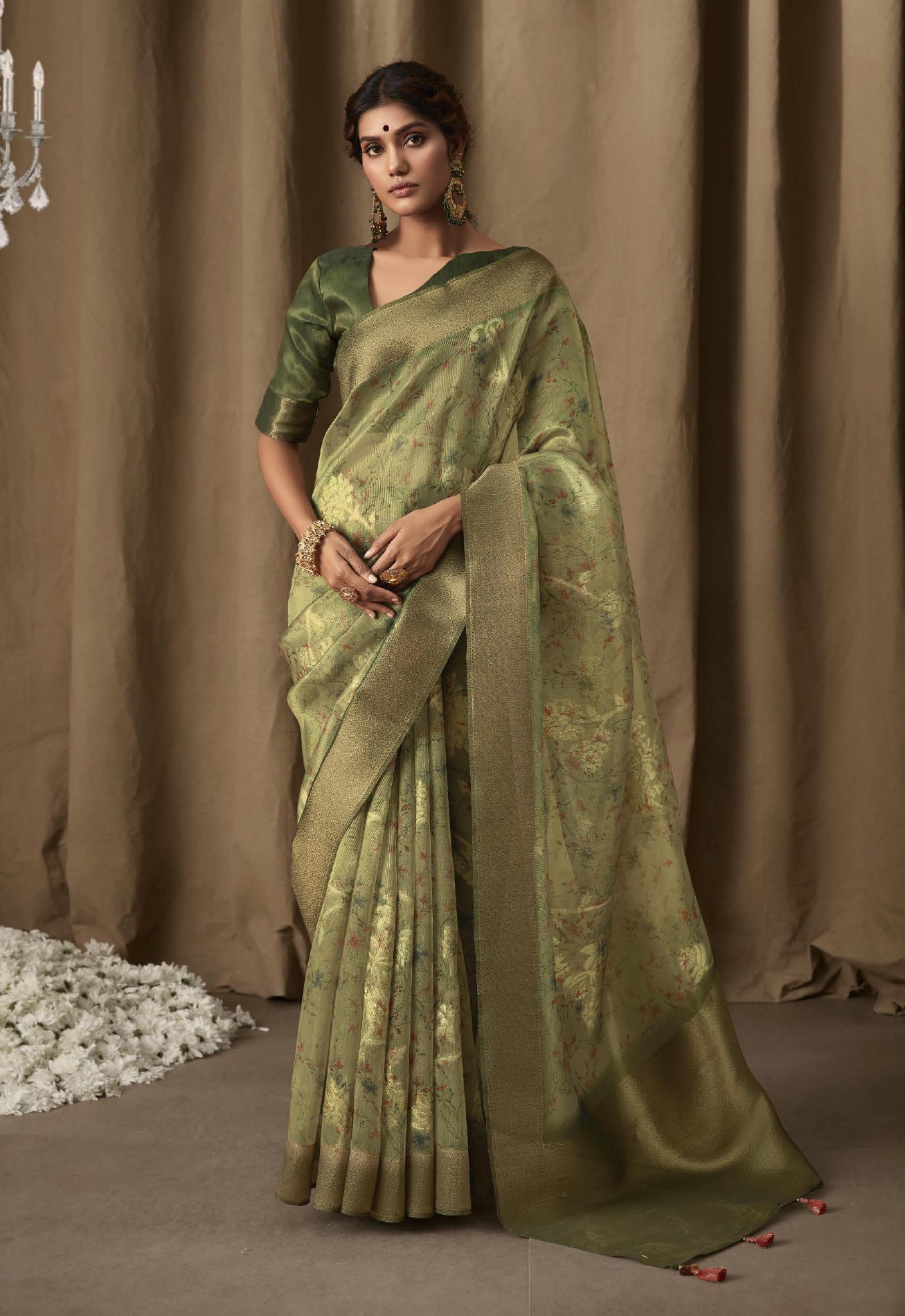 Shitolpati Digital Green Silk Saree