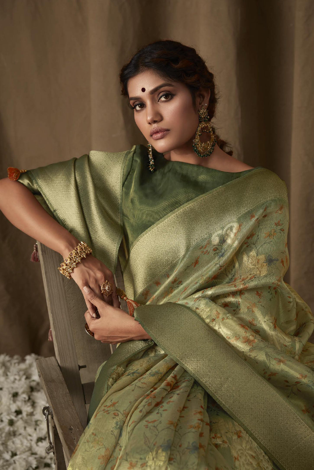 Shitolpati Digital Green Silk Saree