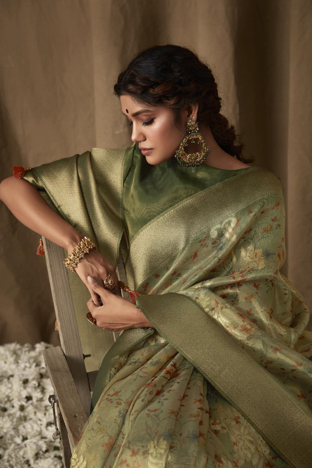Shitolpati Digital Green Silk Saree