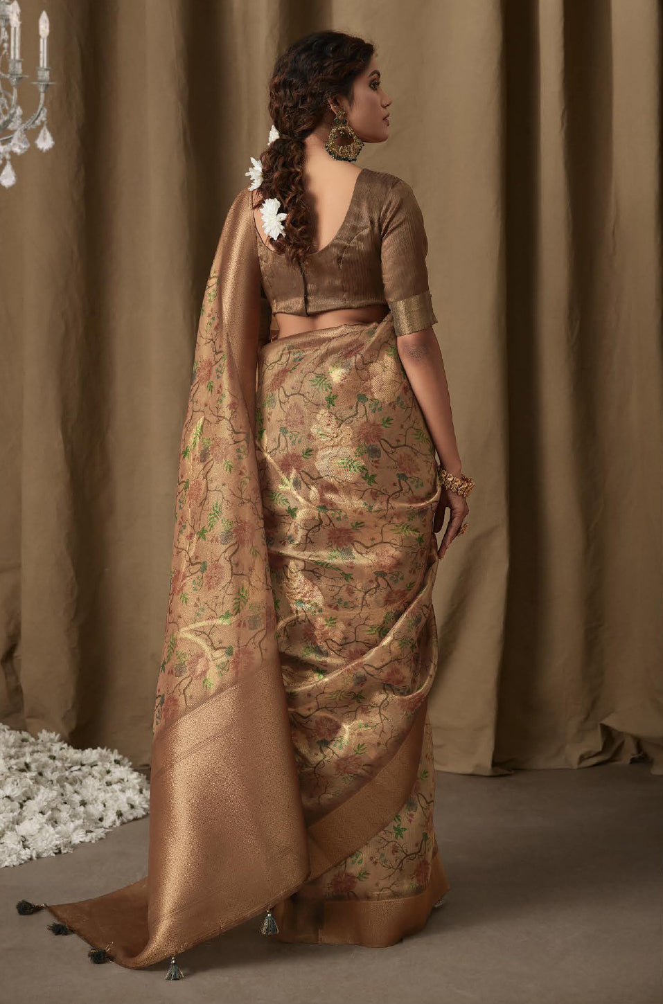 Pranika Dark Beige Jacquard Saree