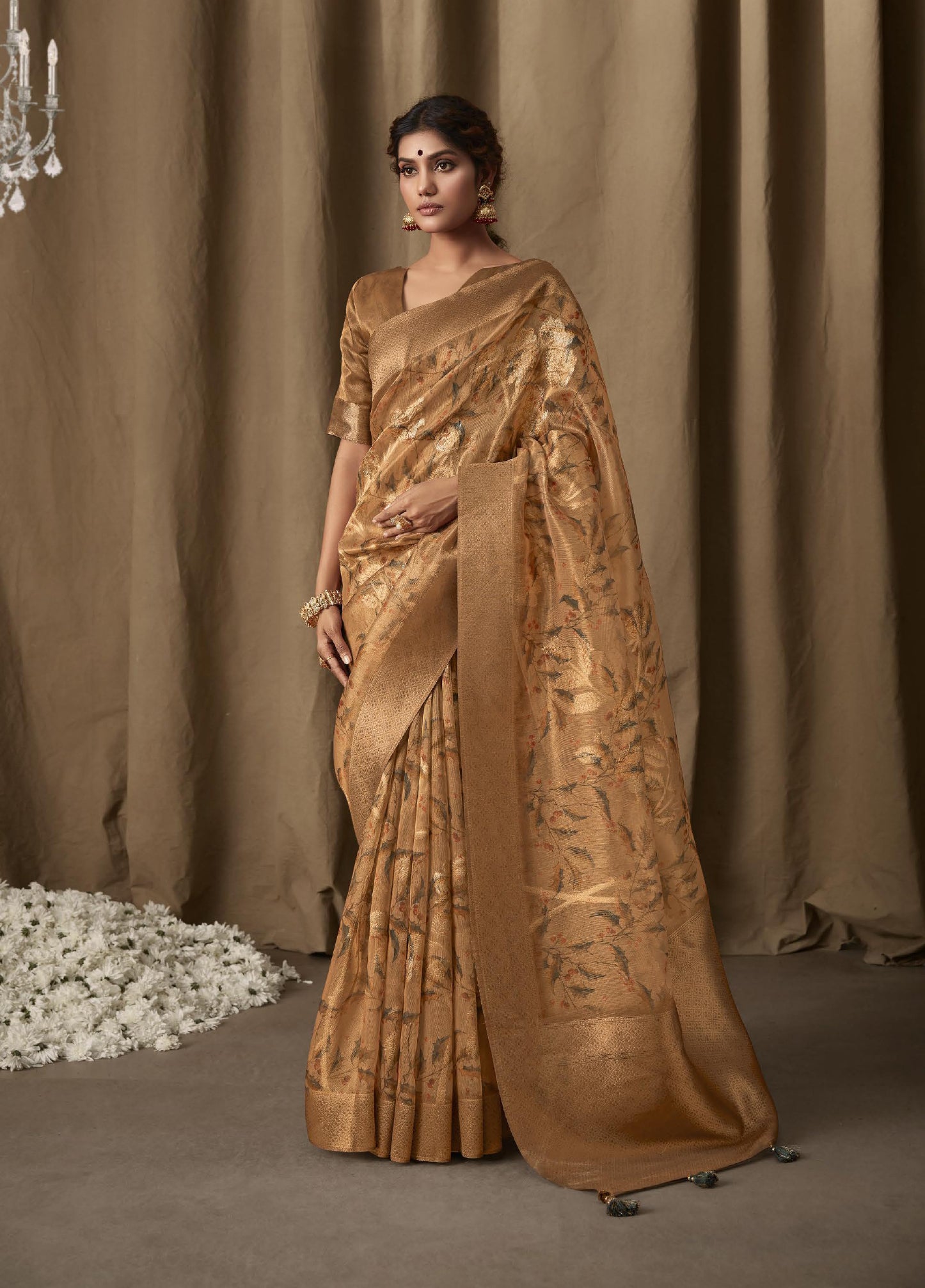 Bishalini Brown Tissue Silk Saree