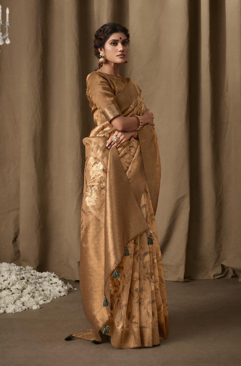 Bishalini Brown Tissue Silk Saree