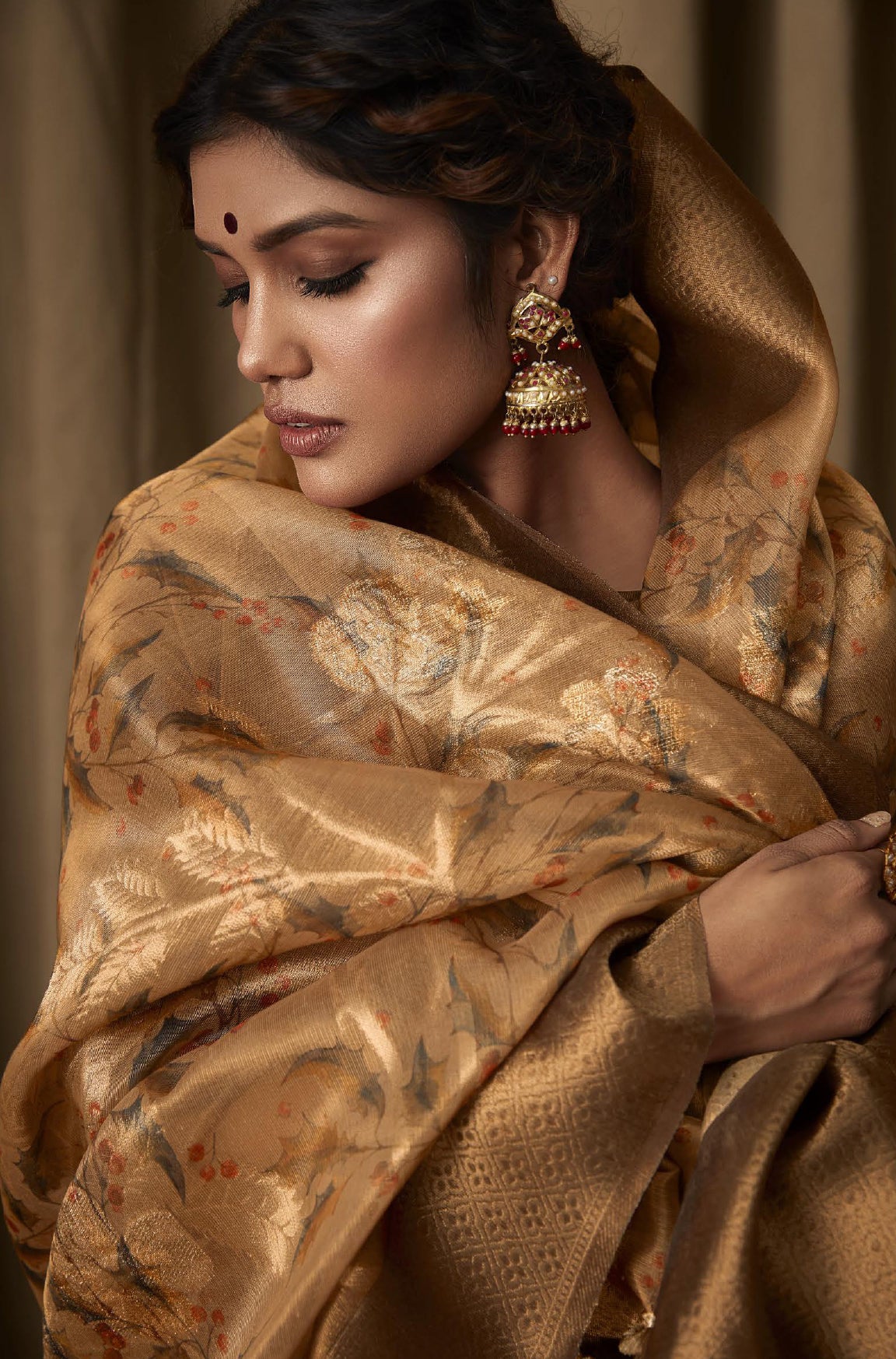 Bishalini Brown Tissue Silk Saree