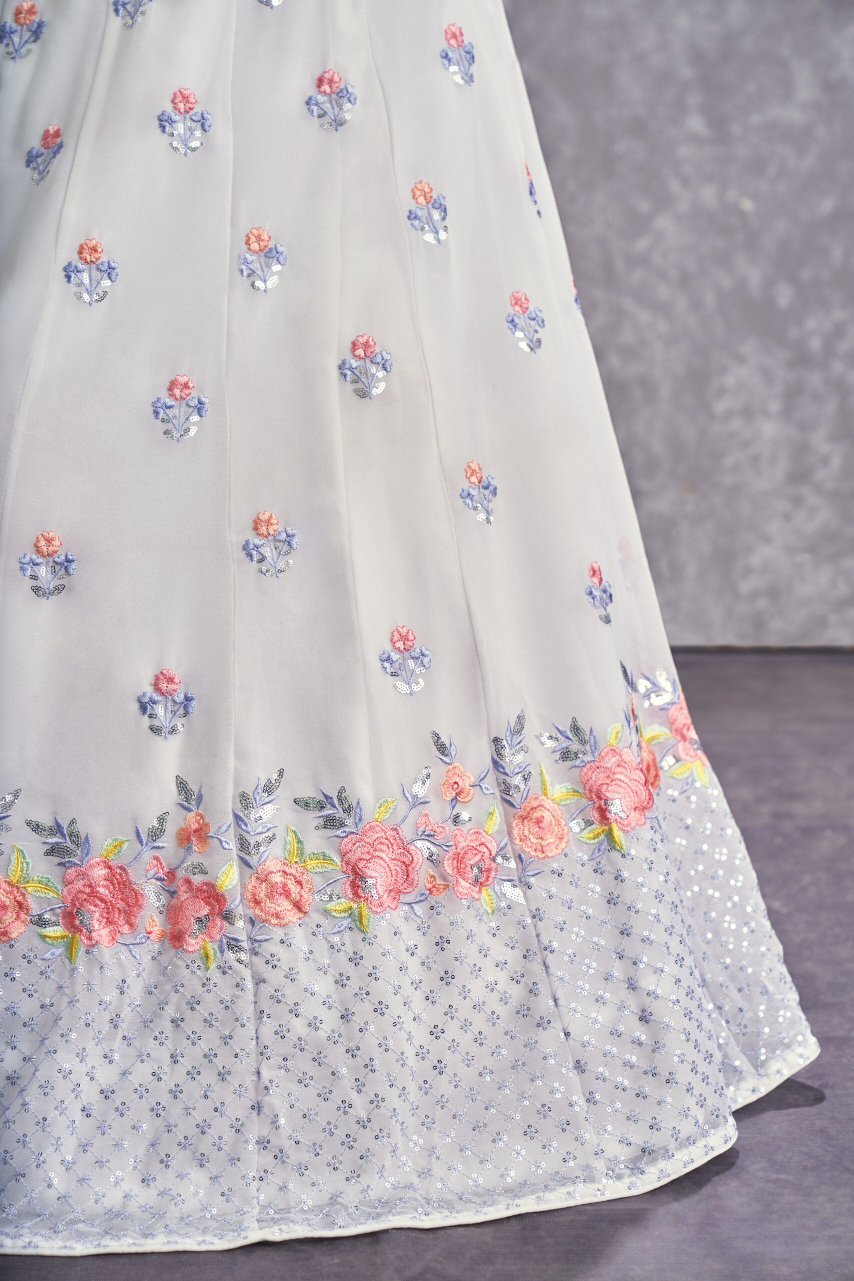 White Orchid Stunning Floral Pearl White Georgette Lehenga Choli with Sequin Embroidery