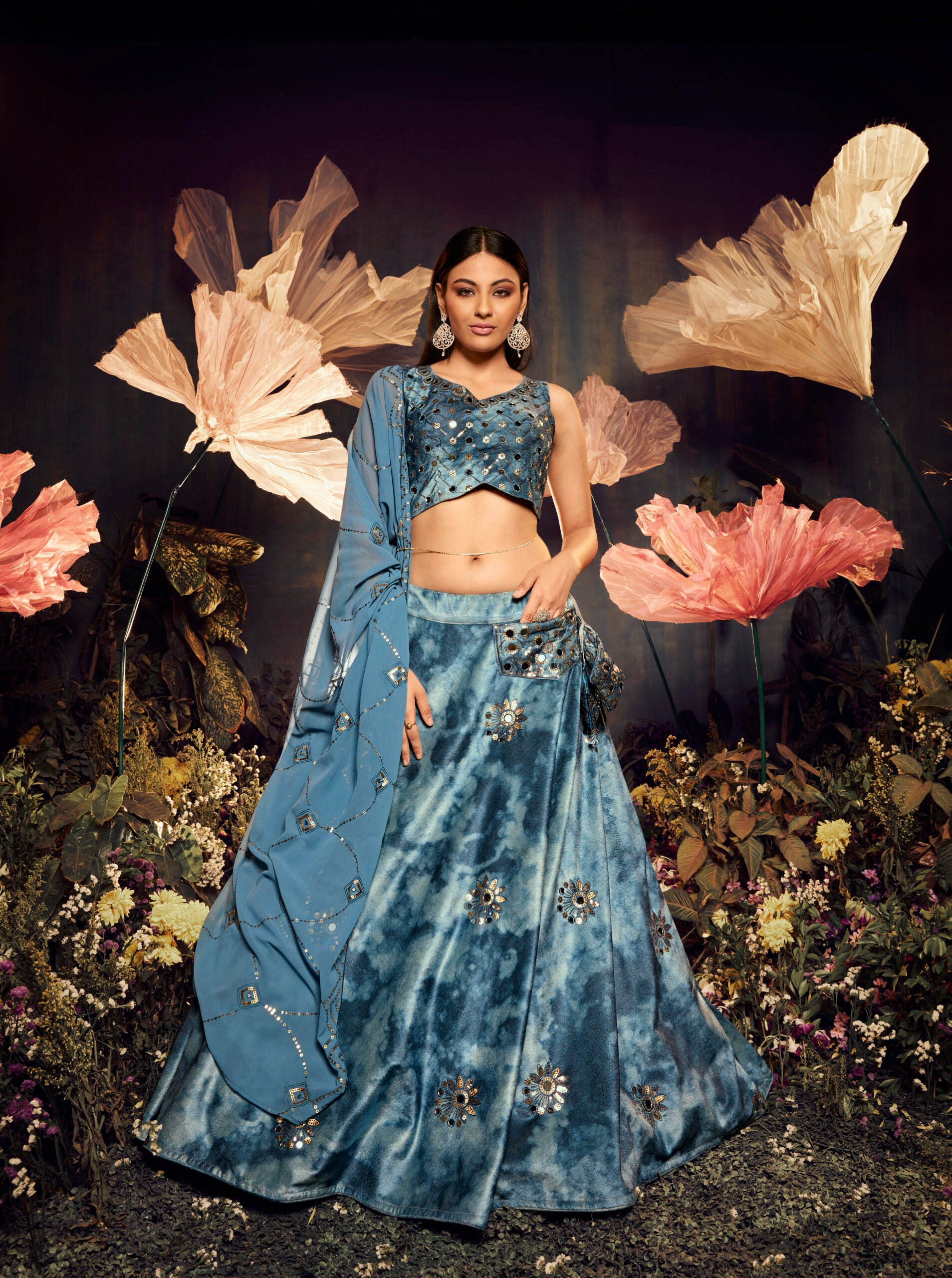Dusky Sky Velvet Mirage Lehenga Choli