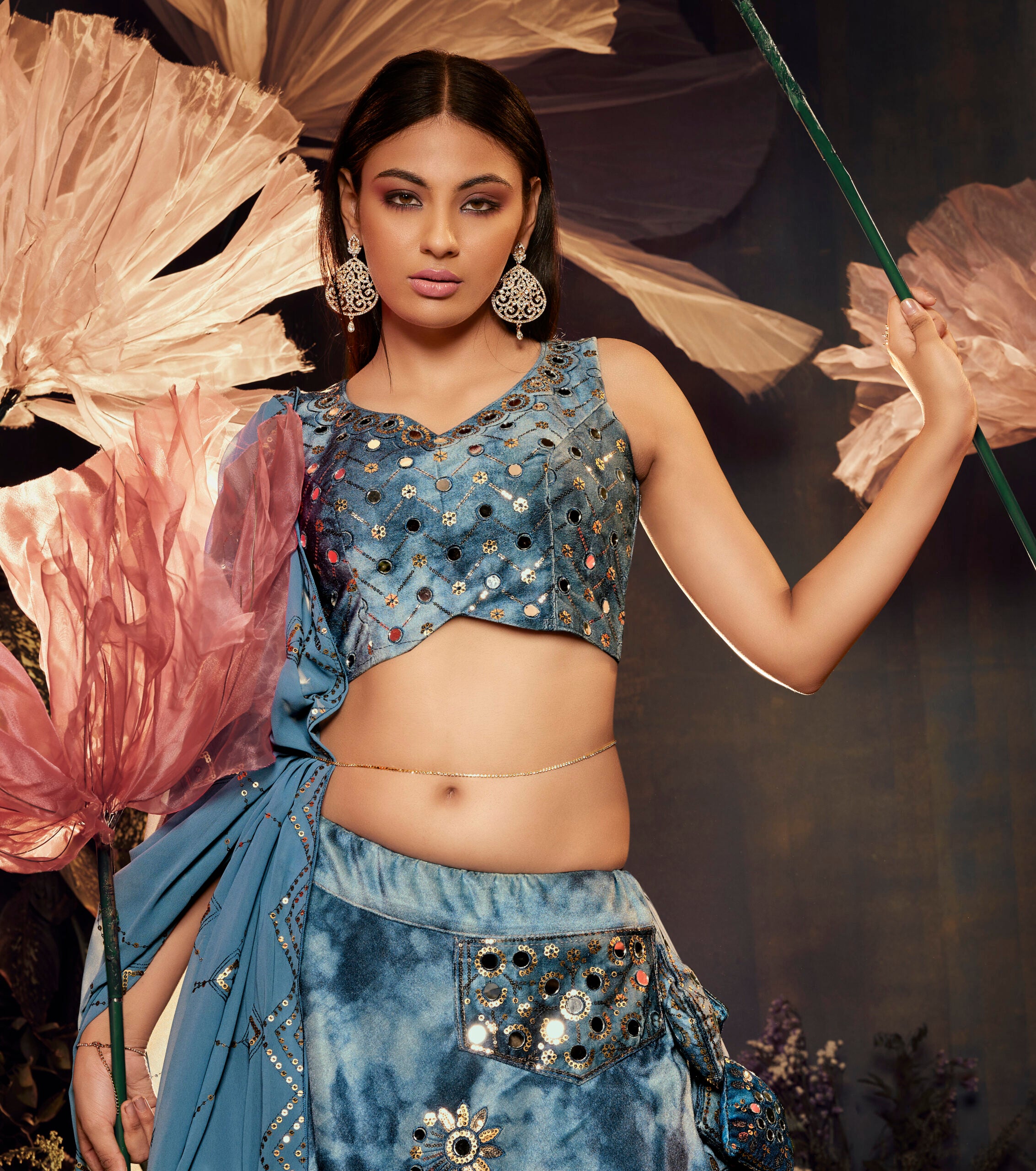 Dusky Sky Velvet Mirage Lehenga Choli