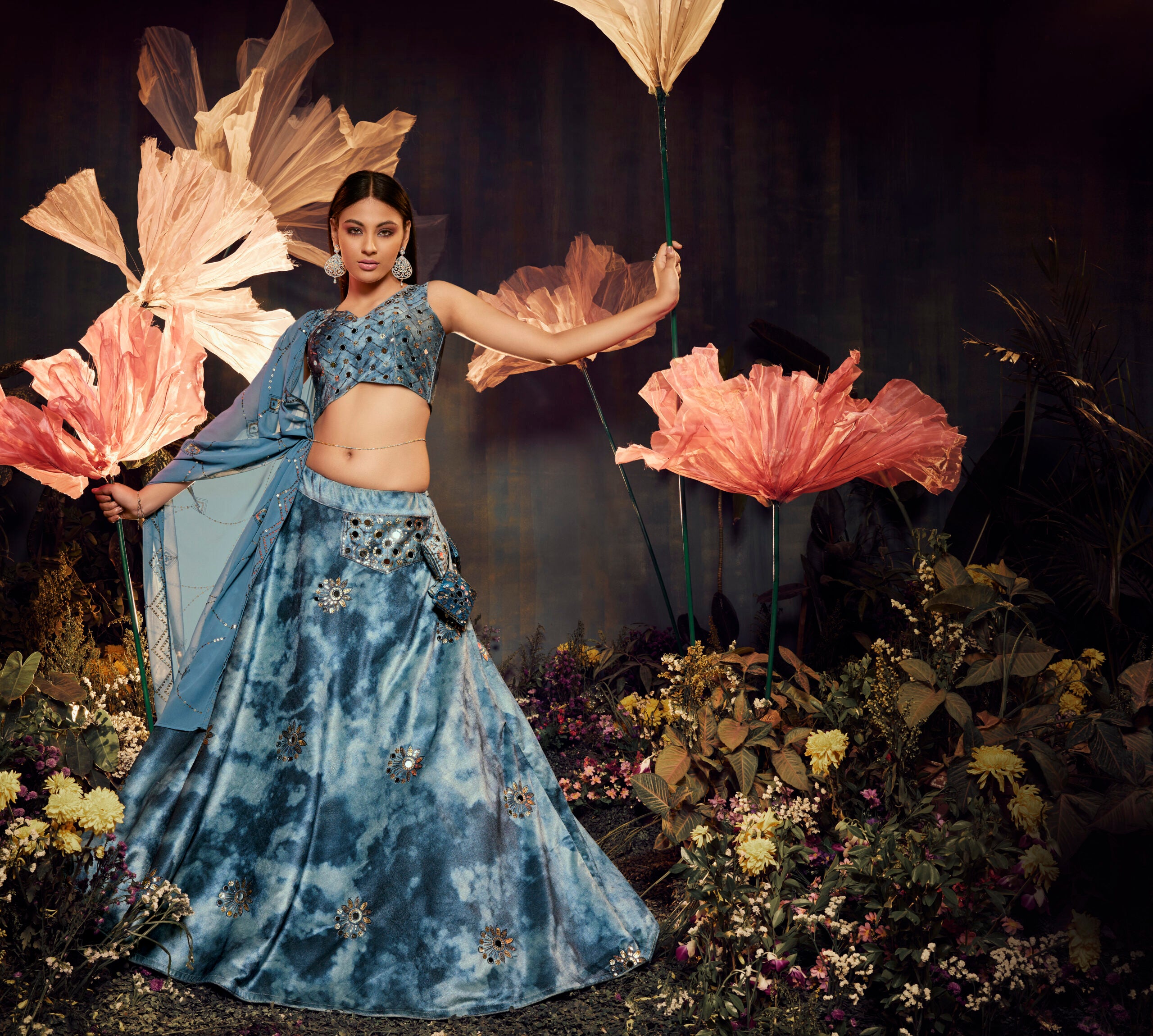 Dusky Sky Velvet Mirage Lehenga Choli