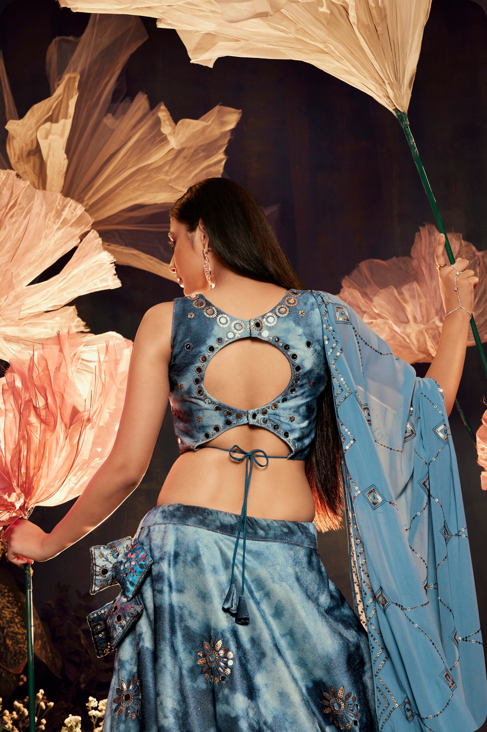 Dusky Sky Velvet Mirage Lehenga Choli