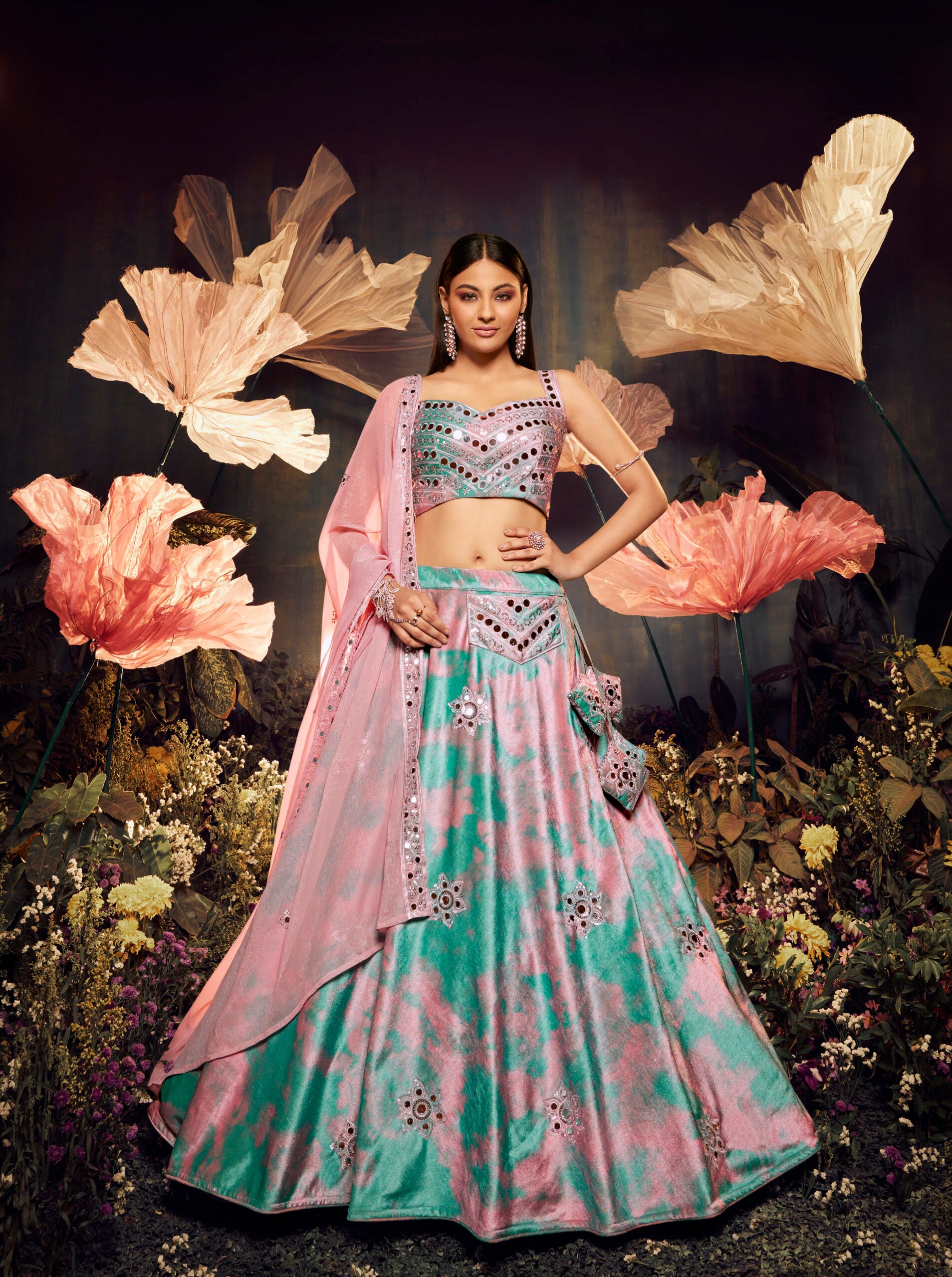 Dusky Pink Velvet Reflections Sparkling Sequins Lehenga Choli