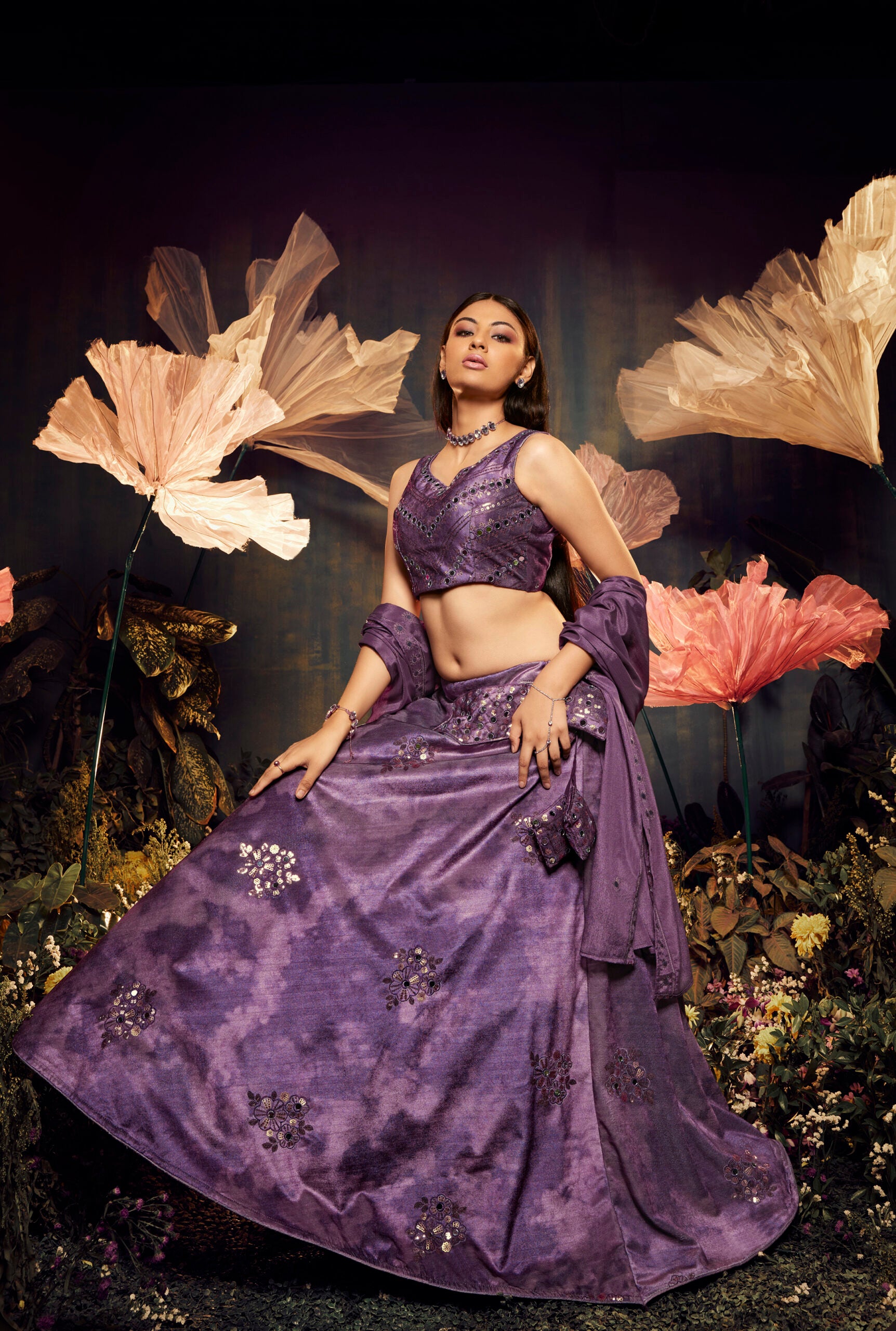 Royal Plum Velvet Dream Real Mirror Work Lehenga Choli