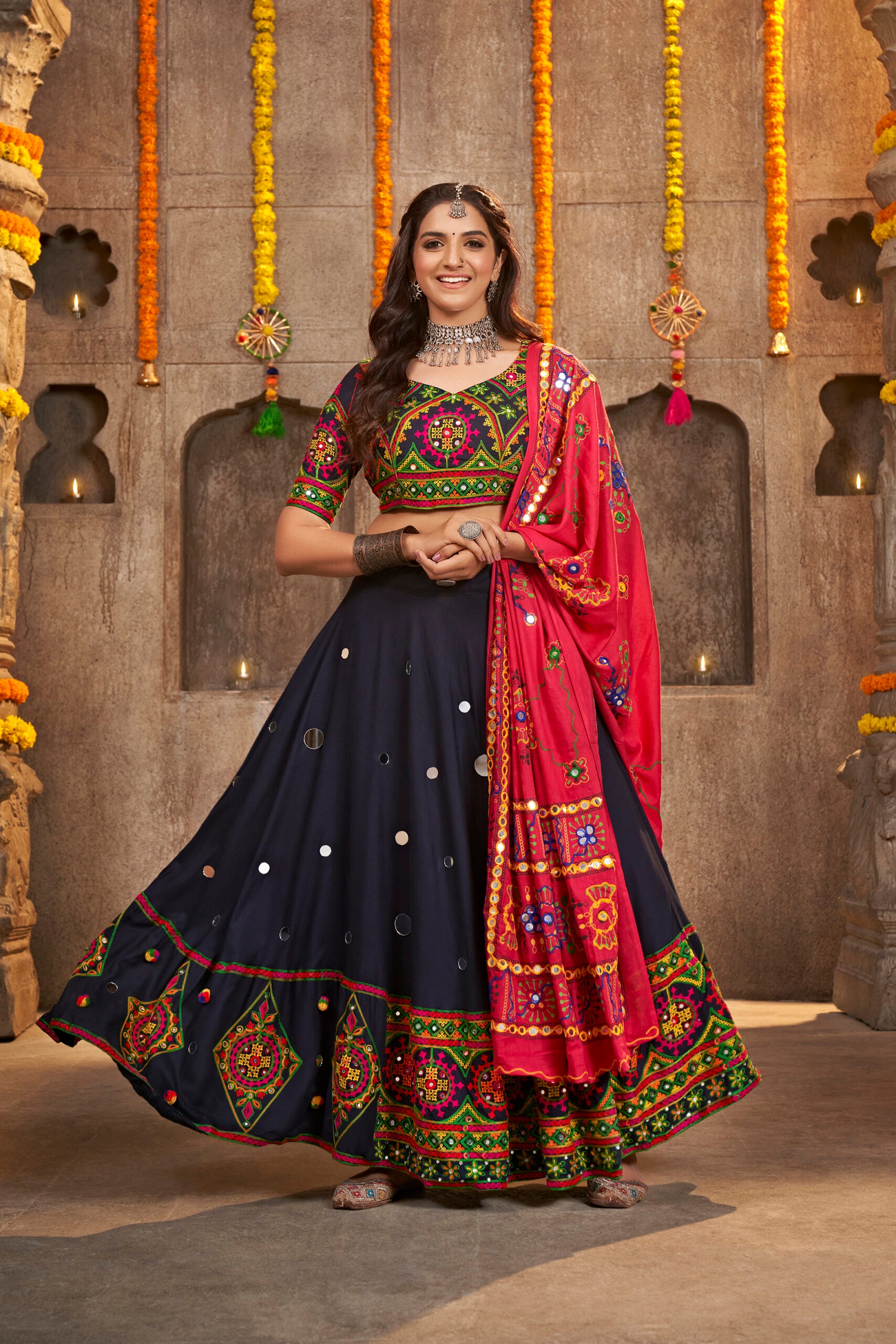 Aakash Aabha Mirror Embellished Lehenga Choli
