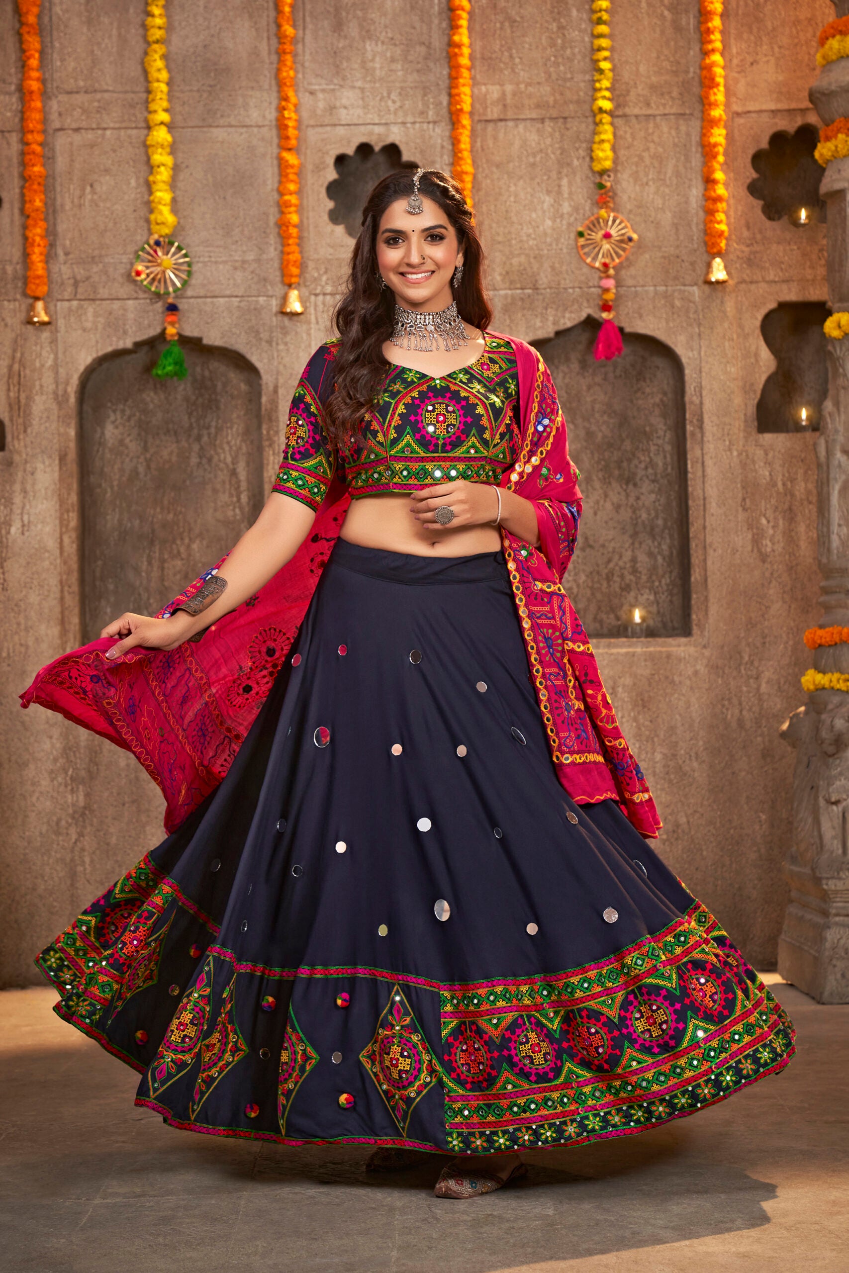 Aakash Aabha Mirror Embellished Lehenga Choli