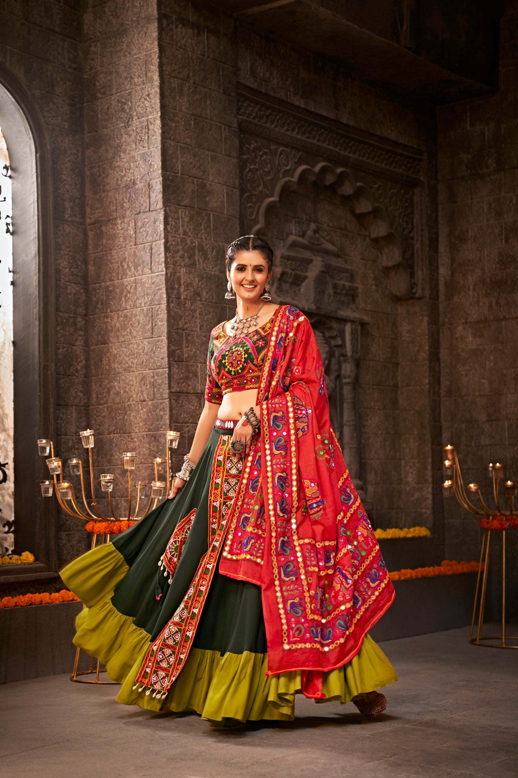 Shantiniketan Samarpan Rayon Trellis Lehenga Choli