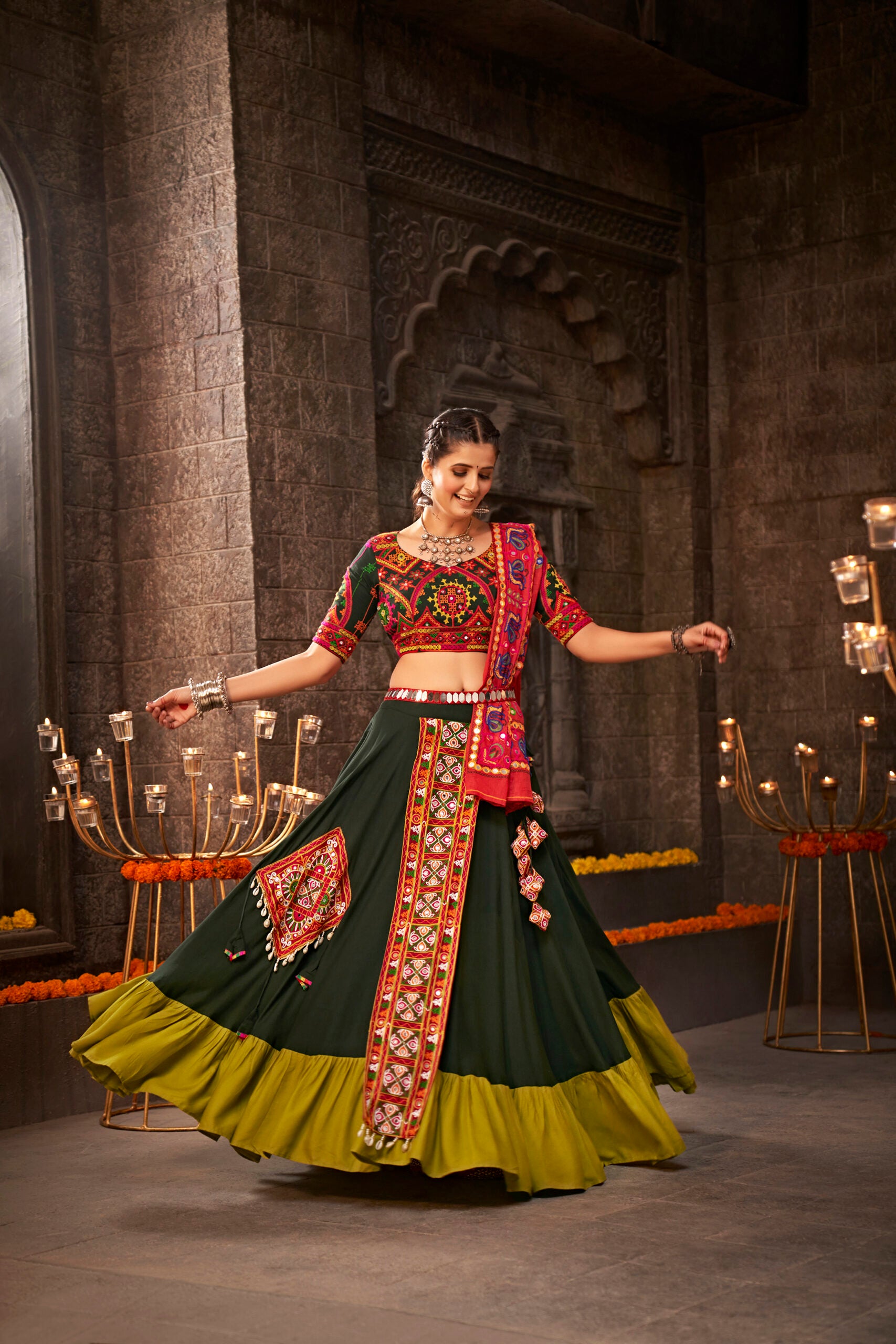 Shantiniketan Samarpan Rayon Trellis Lehenga Choli