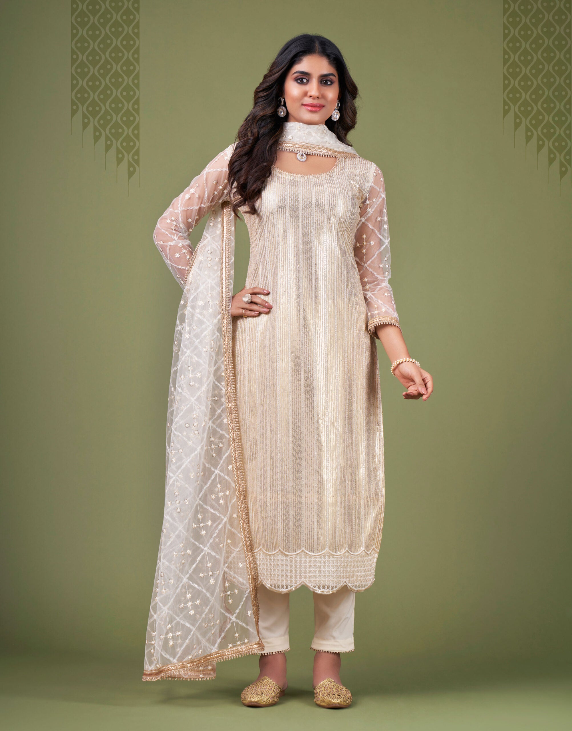 Zehra Natural White Butterfly Salwar Kameez