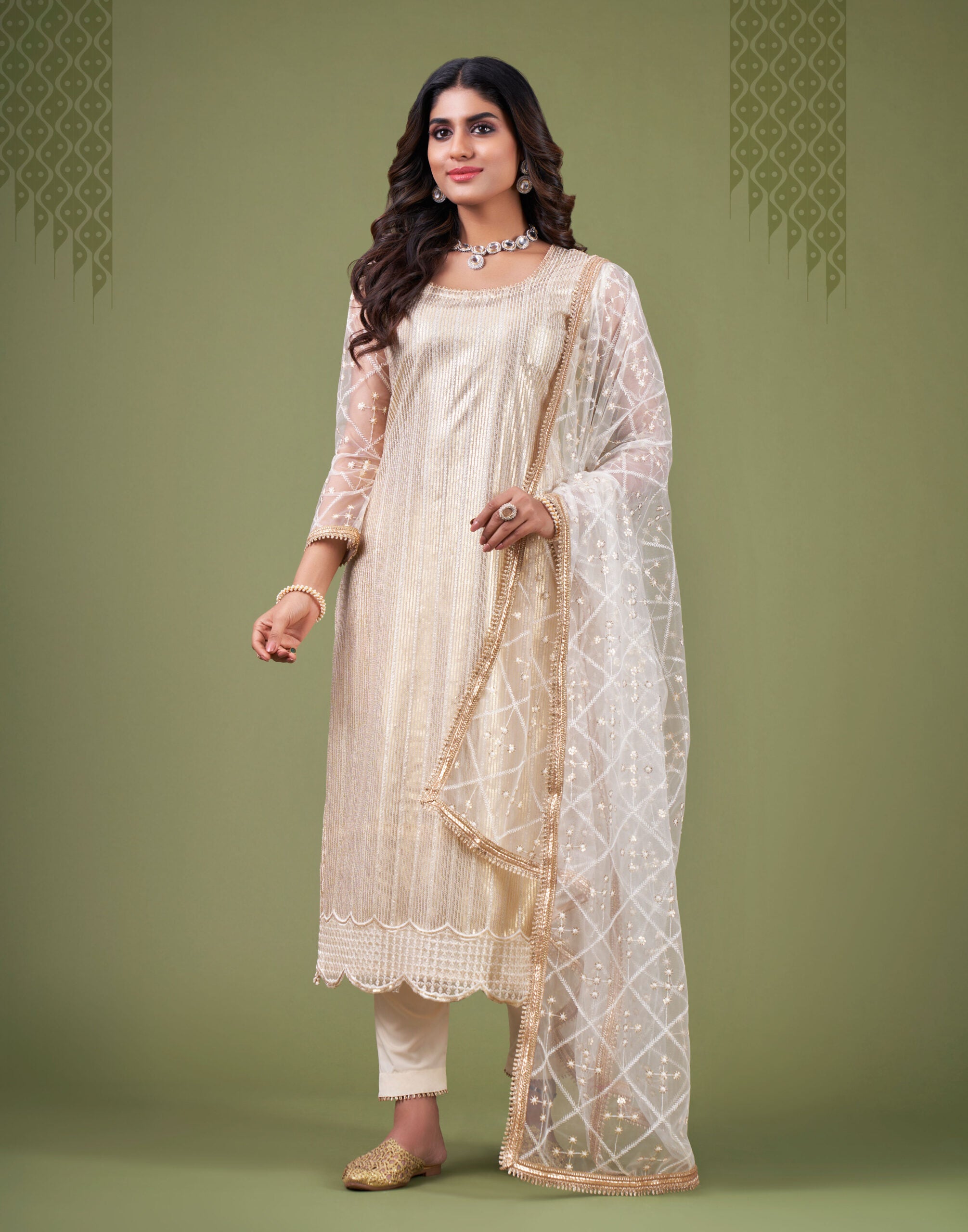 Zehra Natural White Butterfly Salwar Kameez