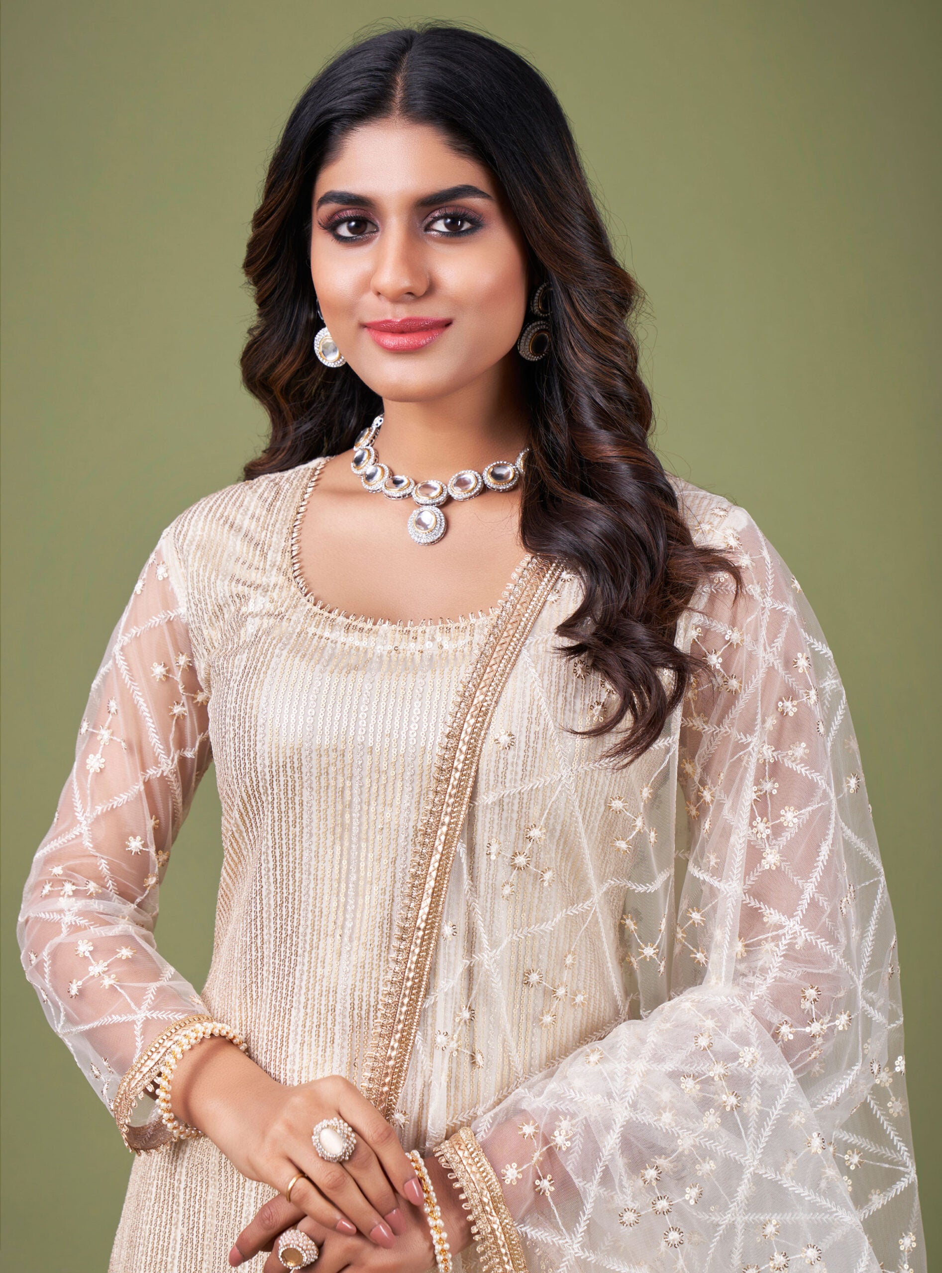 Zehra Natural White Butterfly Salwar Kameez