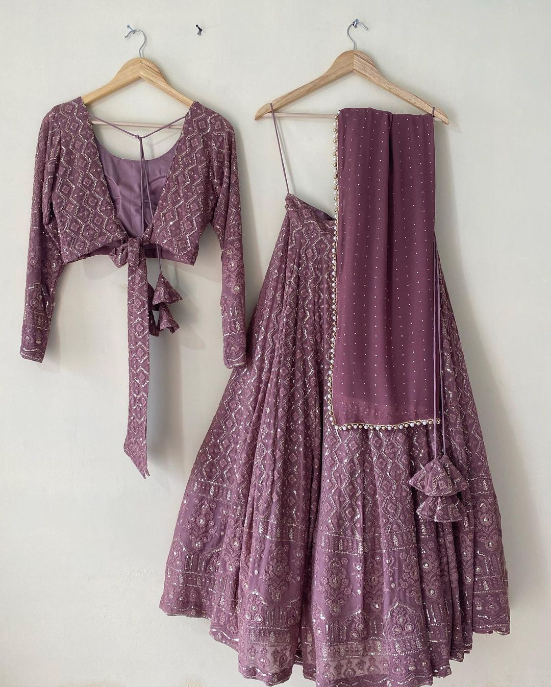 Majestic Mauve Exquisite Sapodilla Chikankari Lehenga Choli with Sparkling Sequin Work Lehengha Choli