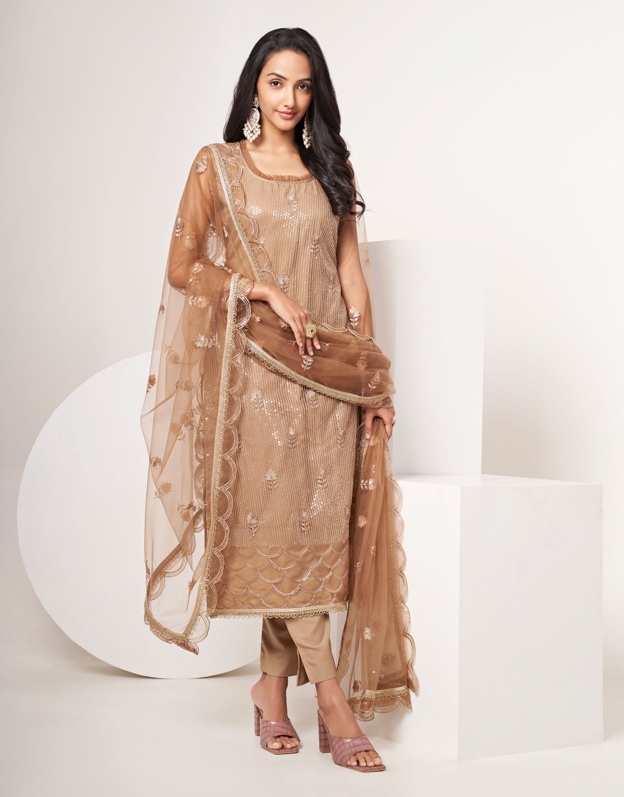Amraya Brown Butterfly Salwar Kameez