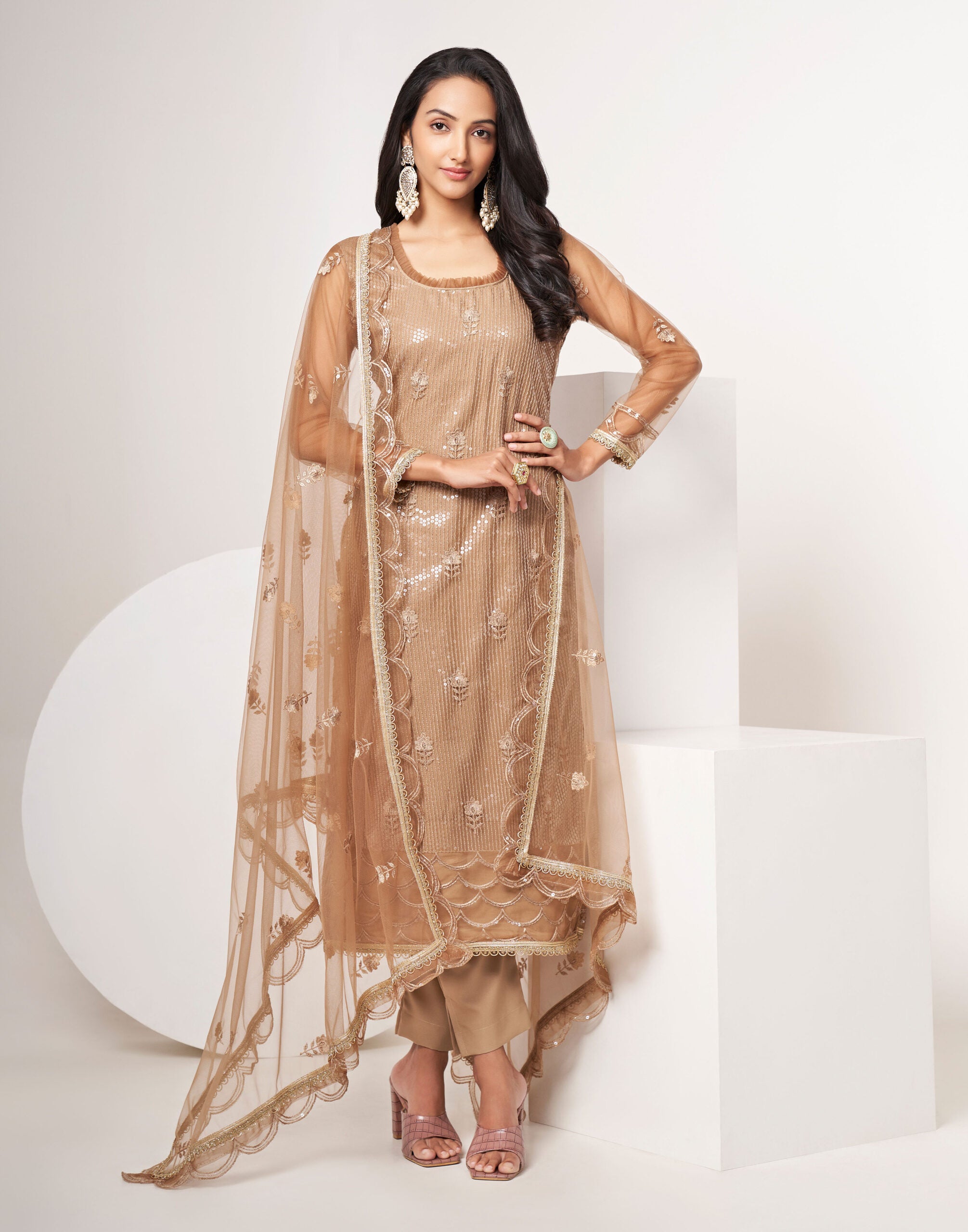 Amraya Brown Butterfly Salwar Kameez