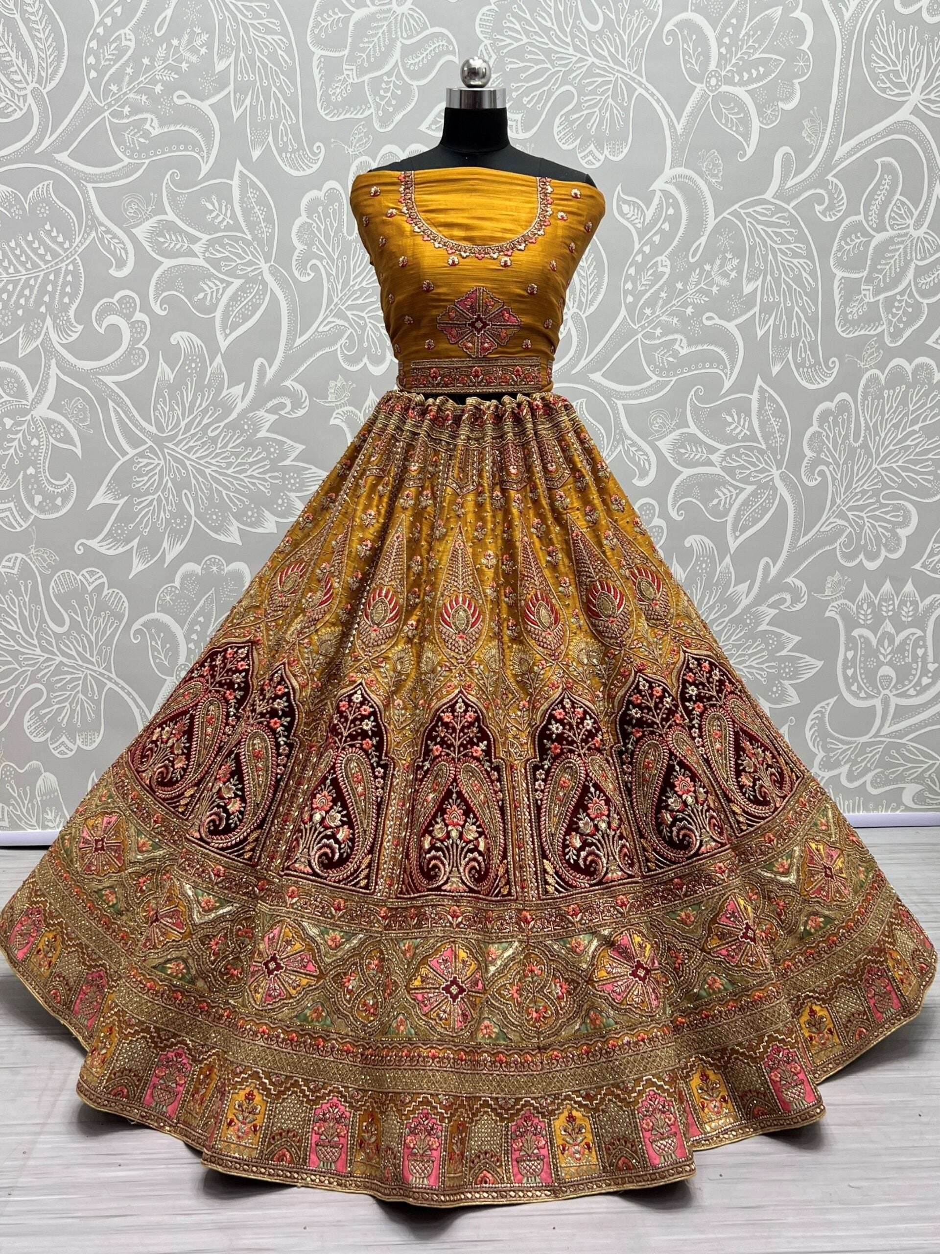 Glimmering Yellow Gold Zari and Diamond Work Bridal Lehenga Choli