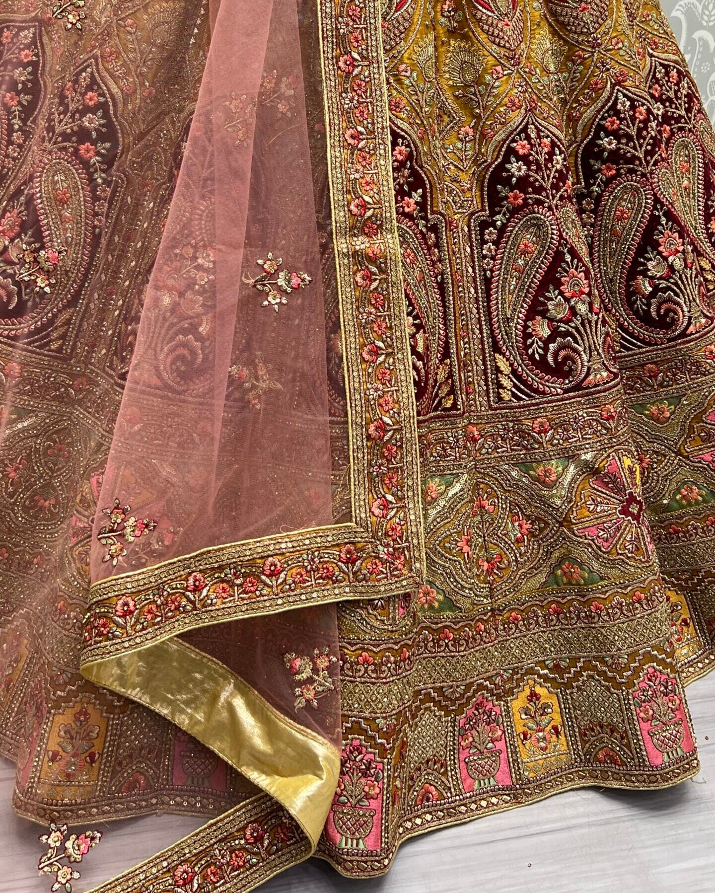 Glimmering Yellow Gold Zari and Diamond Work Bridal Lehenga Choli