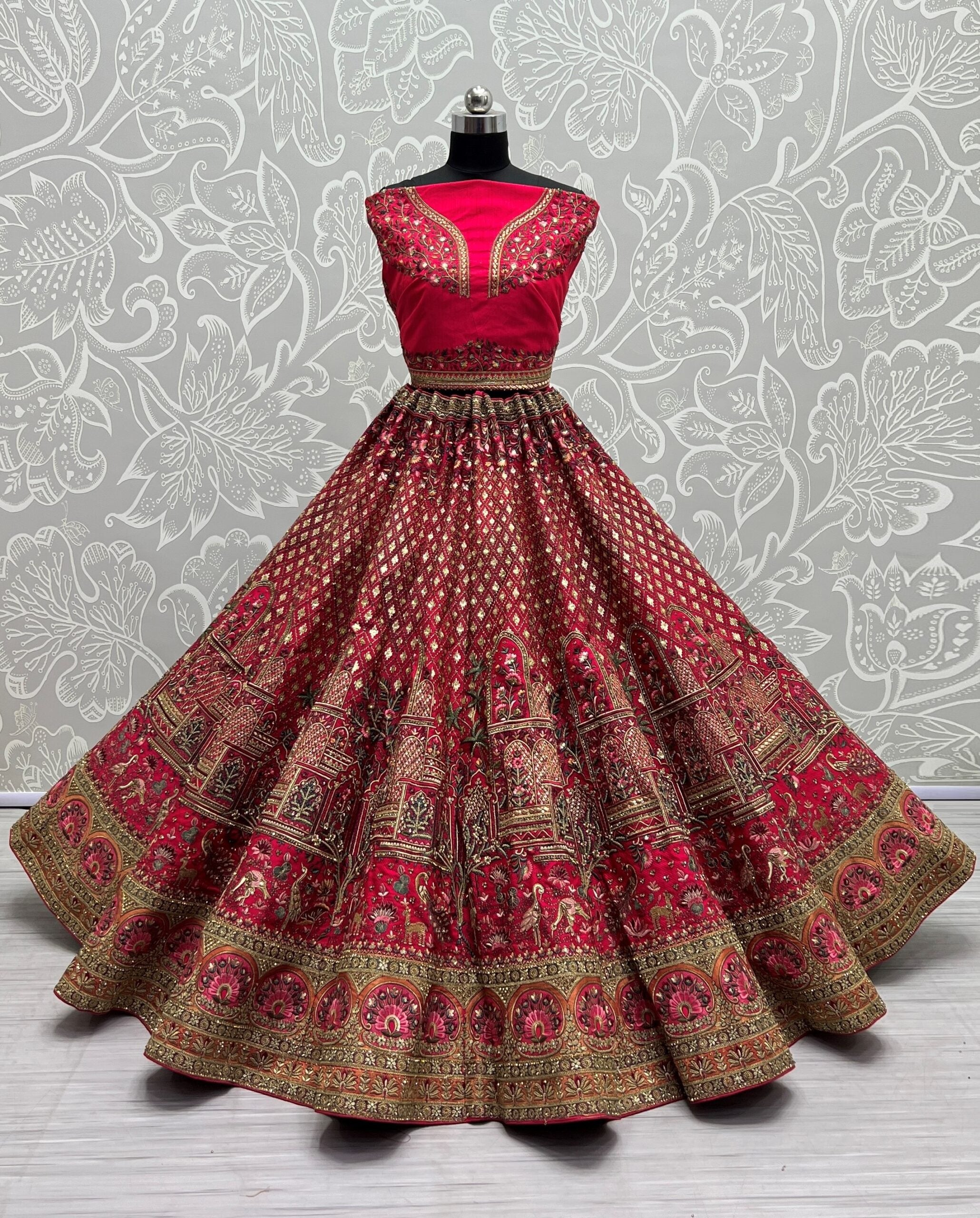 Precious Crimson Diamond Embroidery Bridal Lehengha Choli