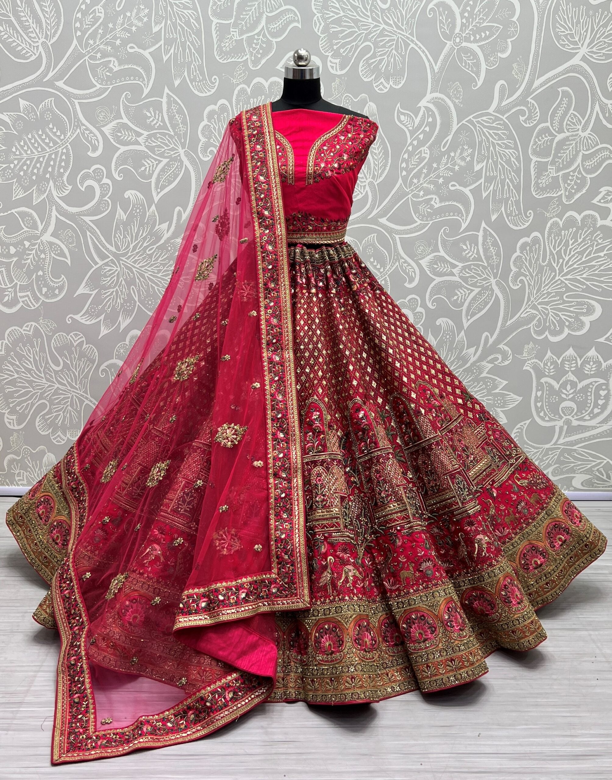 Precious Crimson Diamond Embroidery Bridal Lehengha Choli