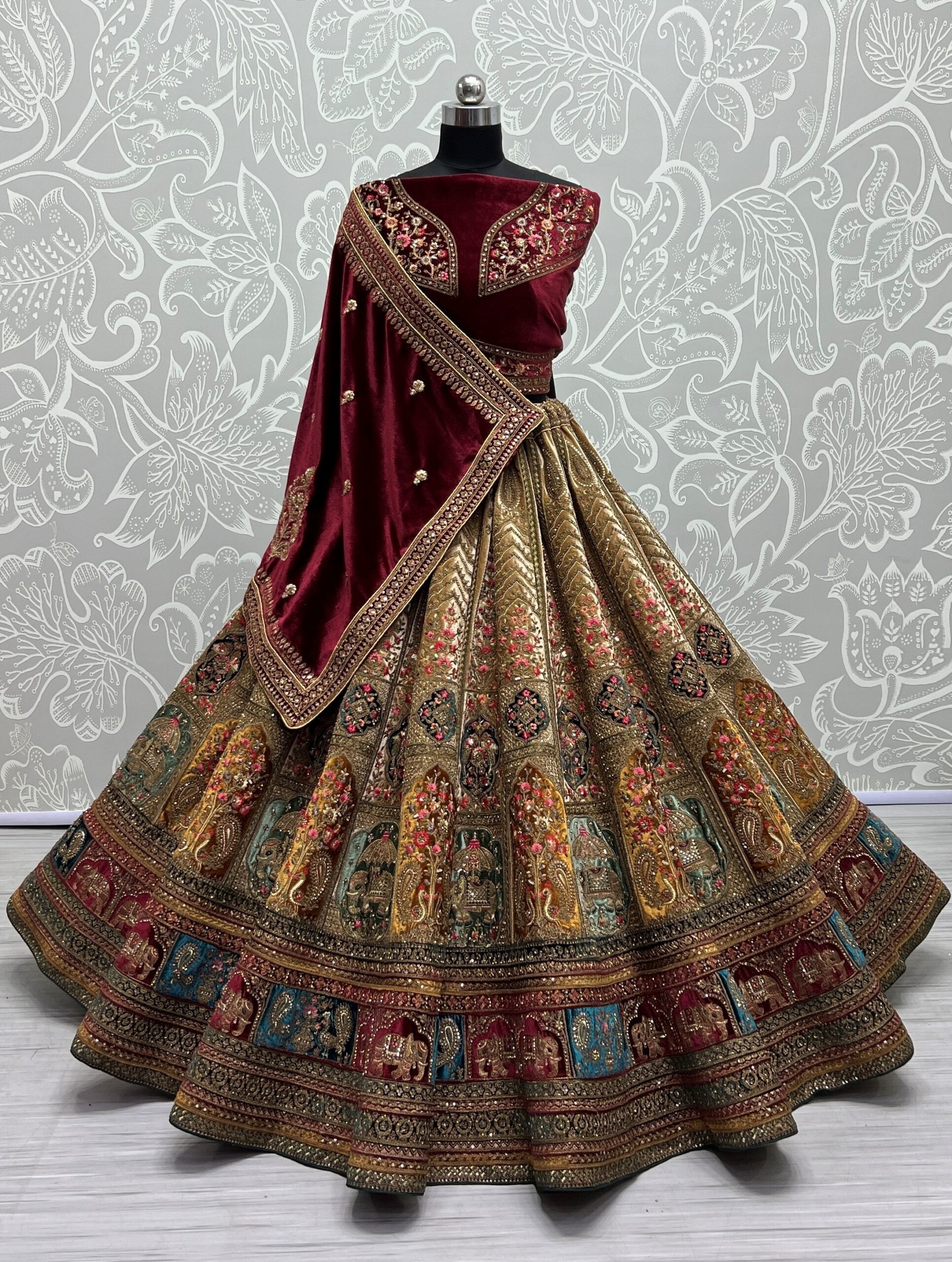 Embroidered Velvet Fantasia Bridal Lehengha Choli