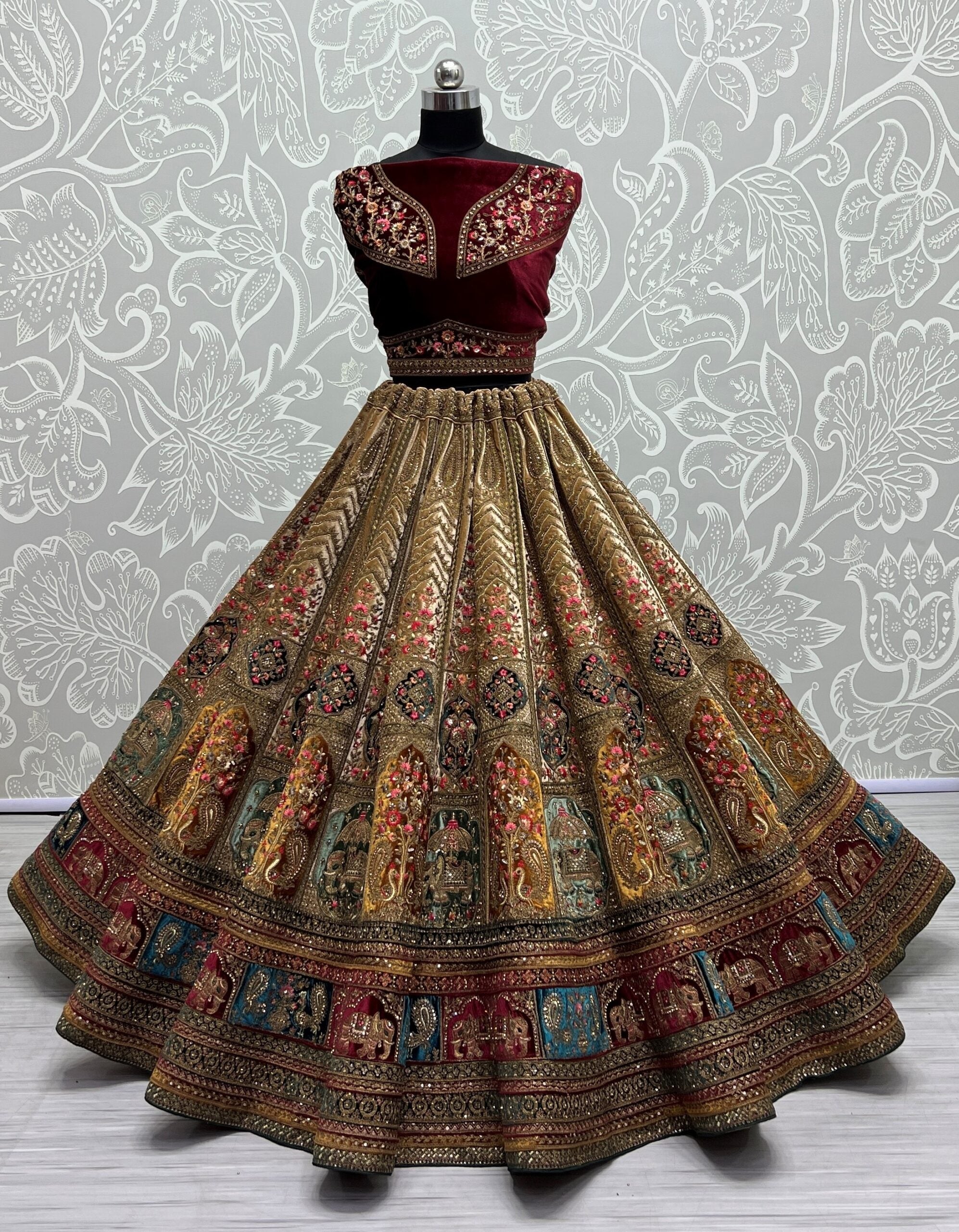 Embroidered Velvet Fantasia Bridal Lehengha Choli