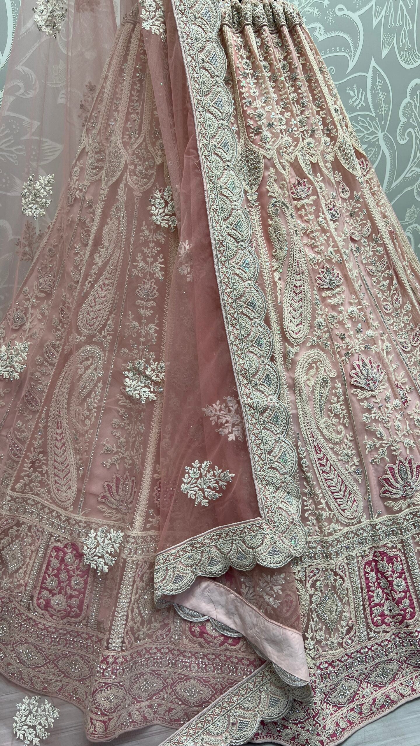 Royal Blush Heritage Net Zircon Diamonds Bridal Lehenga