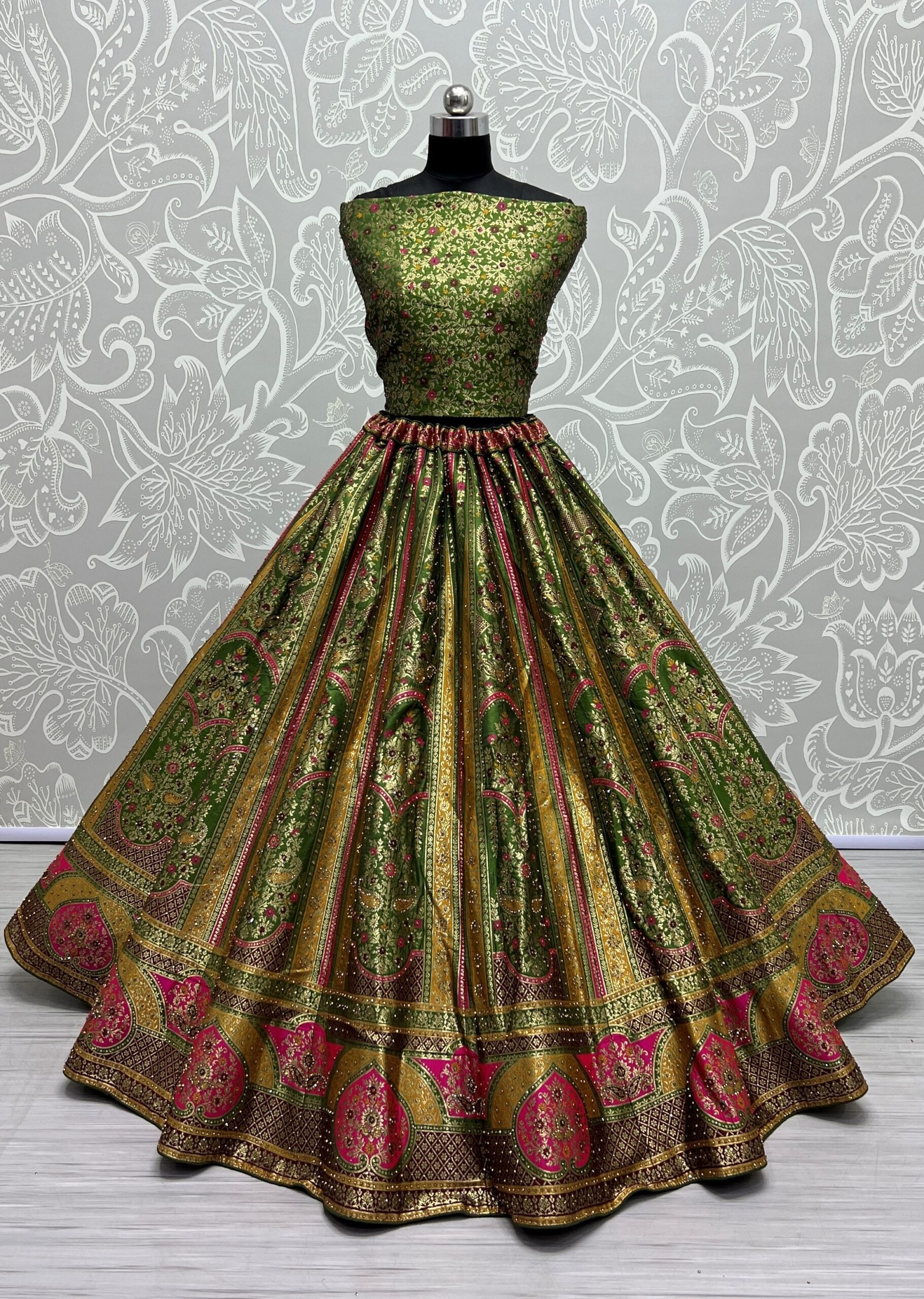 New Green Banarasi Silk Bridal Lehengha Choli