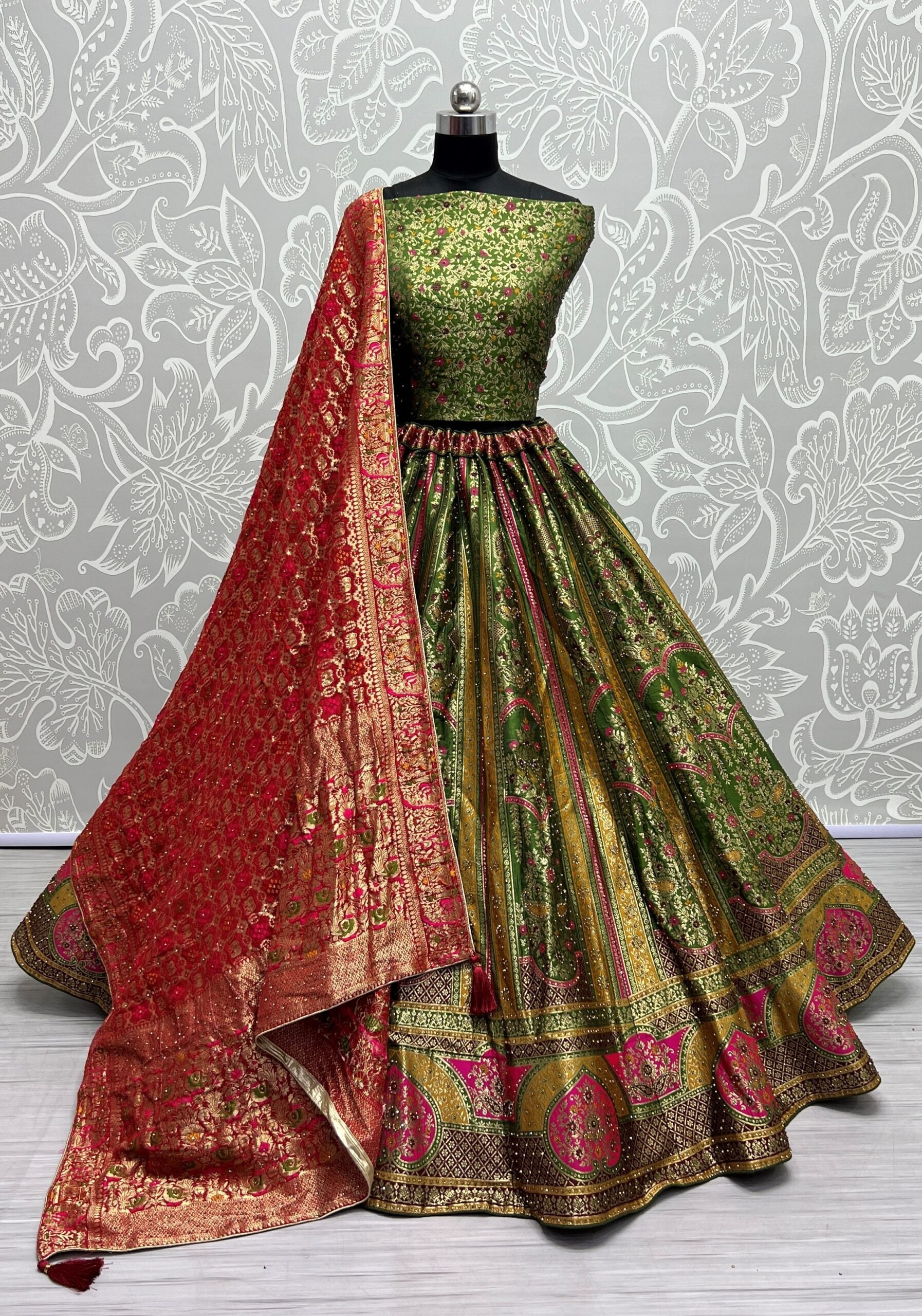 New Green Banarasi Silk Bridal Lehengha Choli
