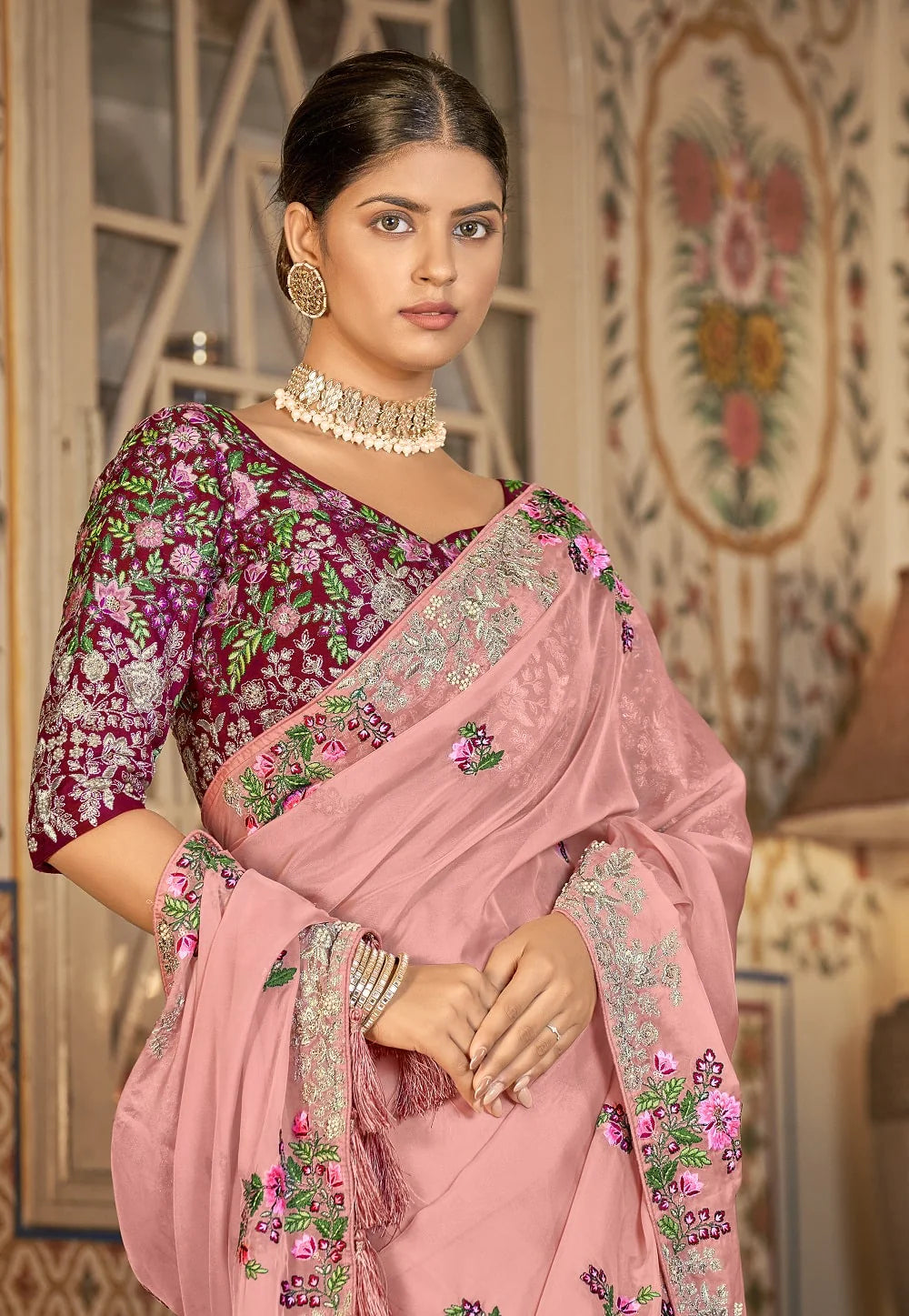Pearlescent Pink Rosebud Eleganza Saree