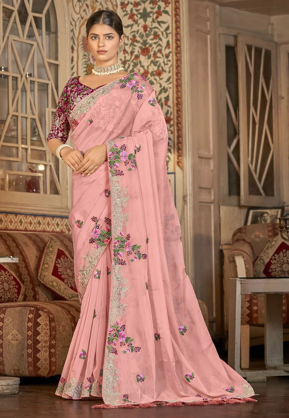 Pearlescent Pink Rosebud Eleganza Saree