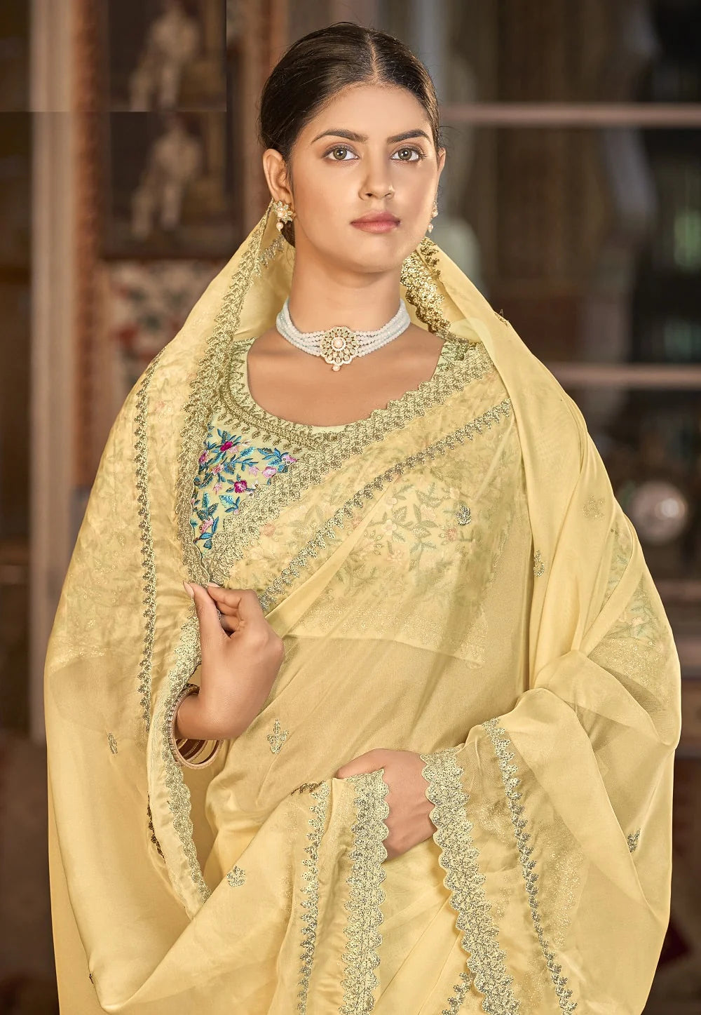 Luminous Lemon Sequin Splendor Saree