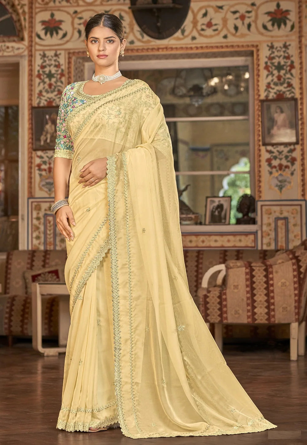 Luminous Lemon Sequin Splendor Saree