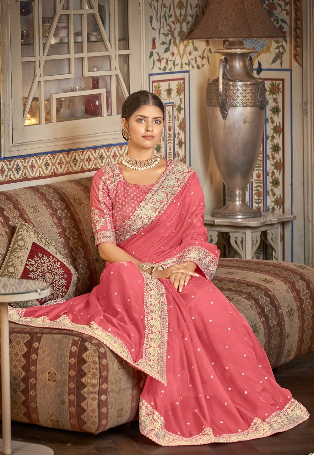 Peach Petals Sequin Symphony Saree