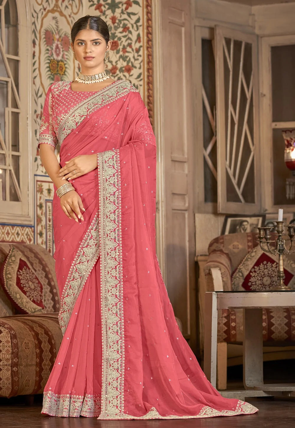 Peach Petals Sequin Symphony Saree